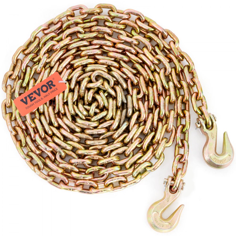 VEVOR Transport Binder Chain, 7100 lbs Working Load Limit, 3/8'' x 20' G80 Tow Chain Tie Down with Grab Hooks, DOT Certified, Galvanized Coating Manganese Steel for Dock Factory Construction Site