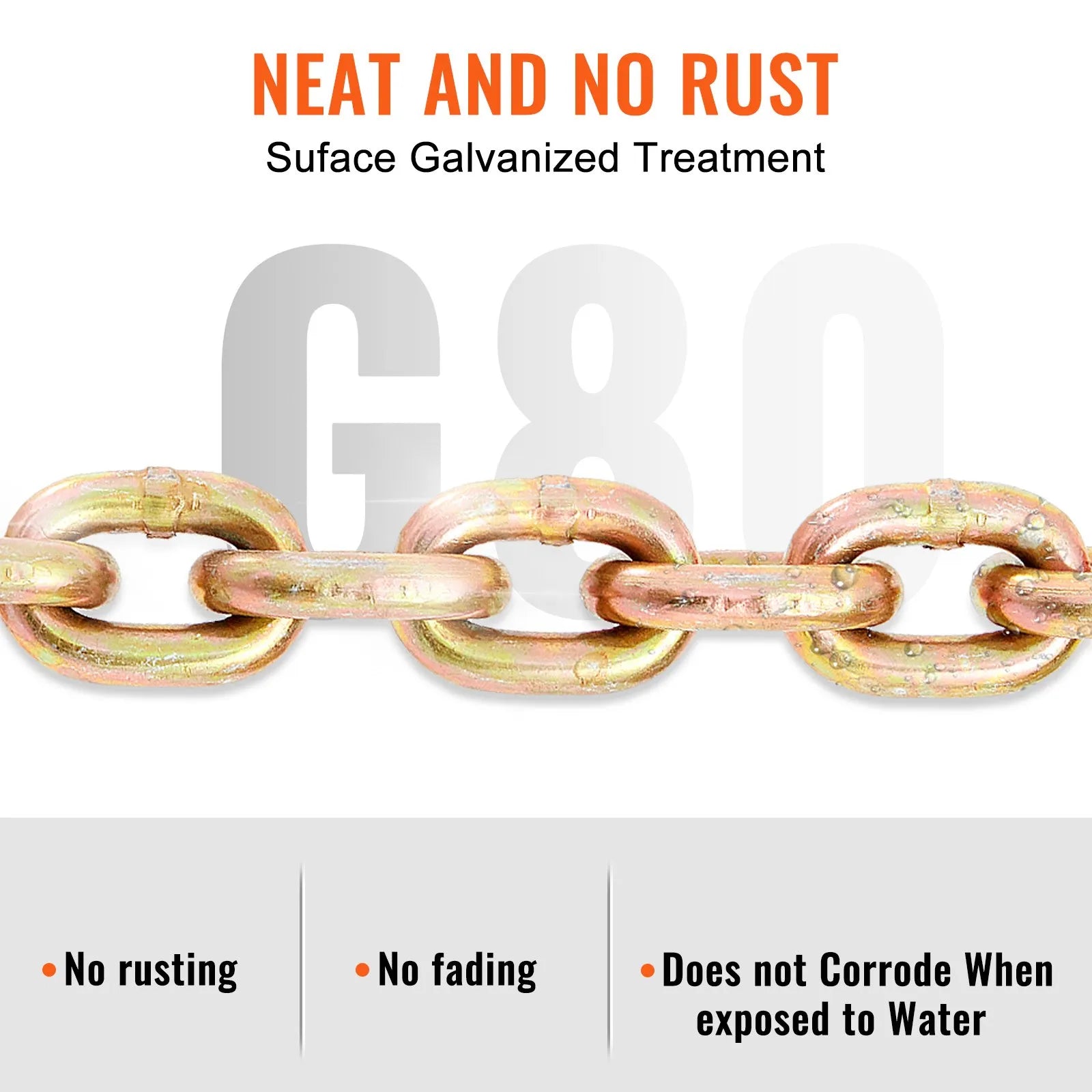 VEVOR Transport Binder Chain, 4900 lbs Working Load Limit, 5/16'' x 20' G80 Tow Chain Tie Down with Grab Hooks, DOT Certified, Galvanized Coating Manganese Steel for Dock Factory Construction Site