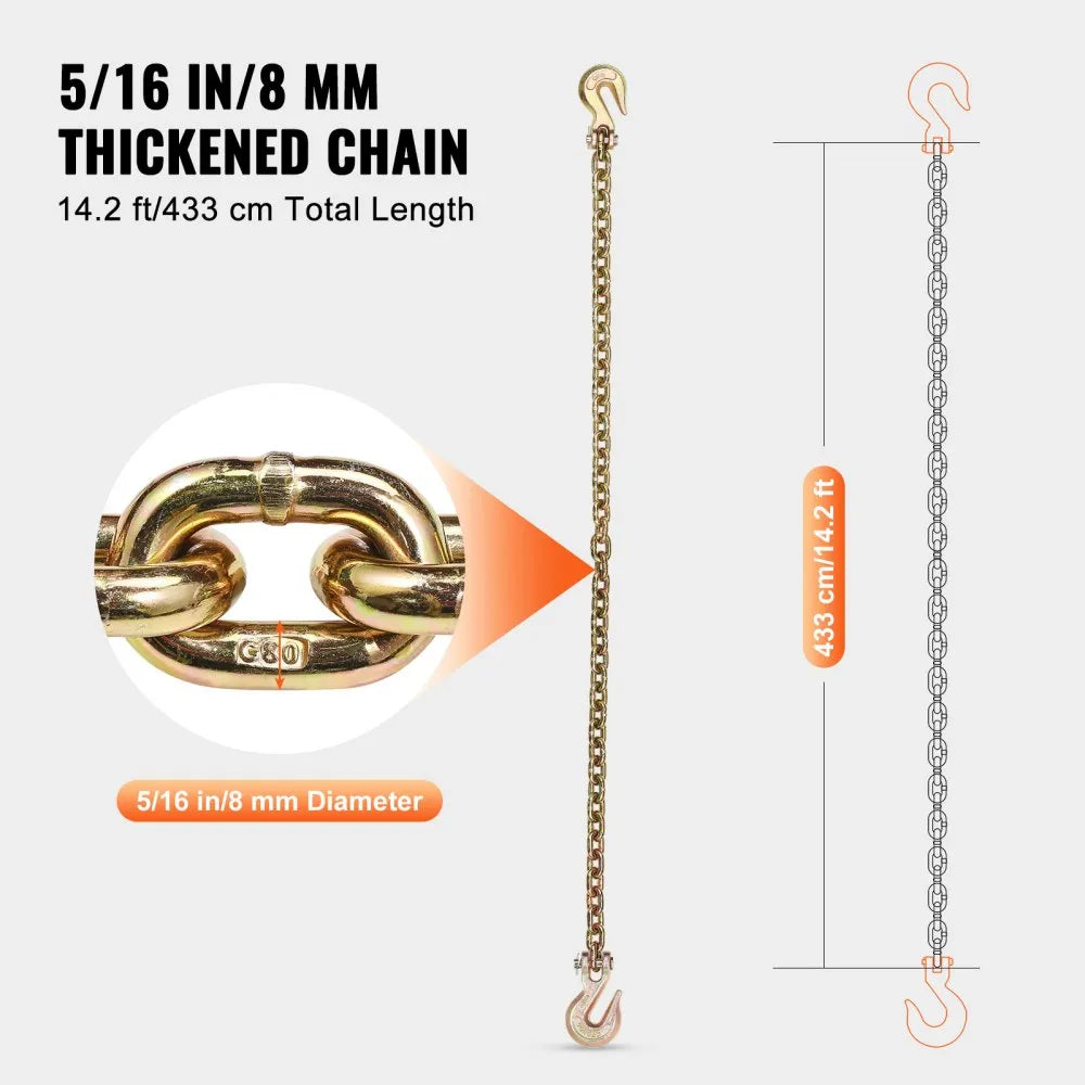 VEVOR Binder Chain G80 Tie Down Tow Chain with Two Hooks 5/16" x 14.2' 4900 lbs