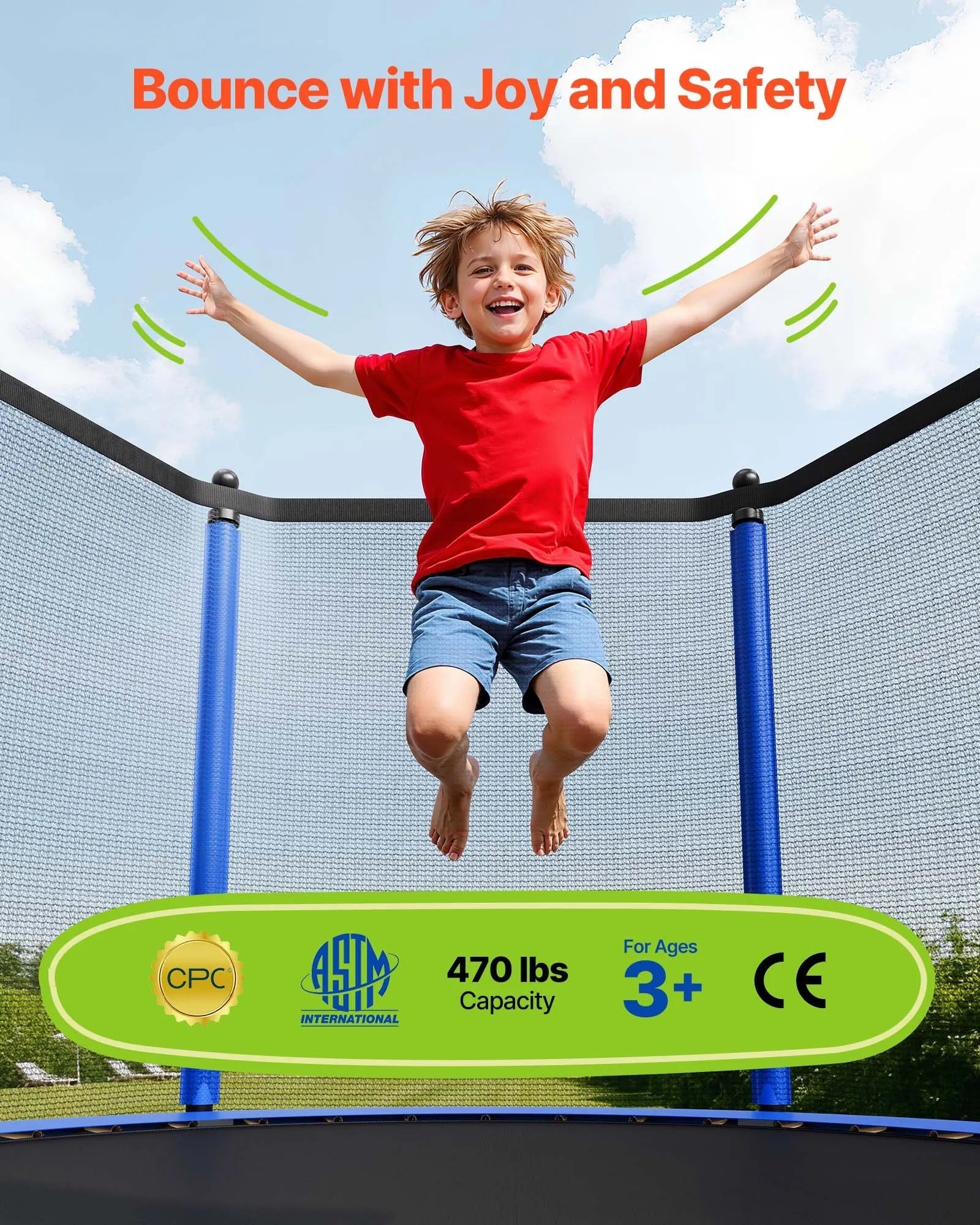 VEVOR Outdoor Trampoline, 15FT Round Recreational Trampoline with Enclosure Net, ASTM Approved, Heavy Duty Trampolines, Max 470 lbs Weight Capacity, Anti-Rust Backyard Trampolines for Kids & Adults