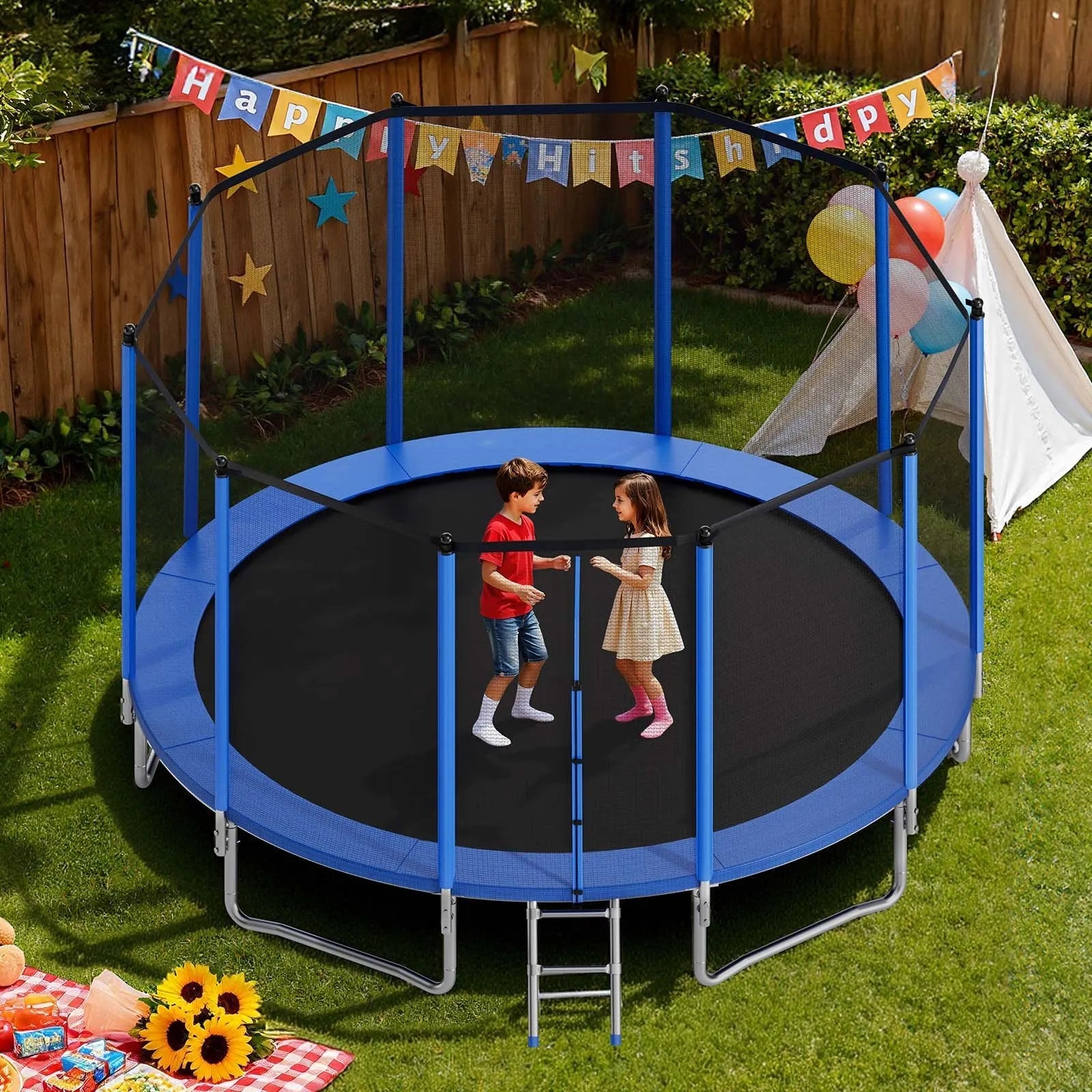 VEVOR Outdoor Trampoline, 15FT Round Recreational Trampoline with Enclosure Net, ASTM Approved, Heavy Duty Trampolines, Max 470 lbs Weight Capacity, Anti-Rust Backyard Trampolines for Kids & Adults