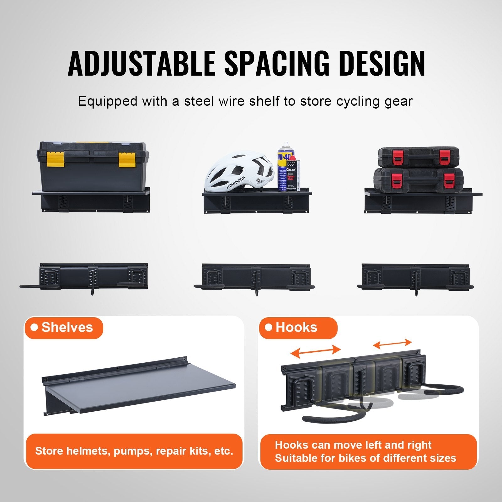 VEVOR Bike Storage Rack Wall Mount Garage Bike Holder & 3 Shelves for 6 Bicycles