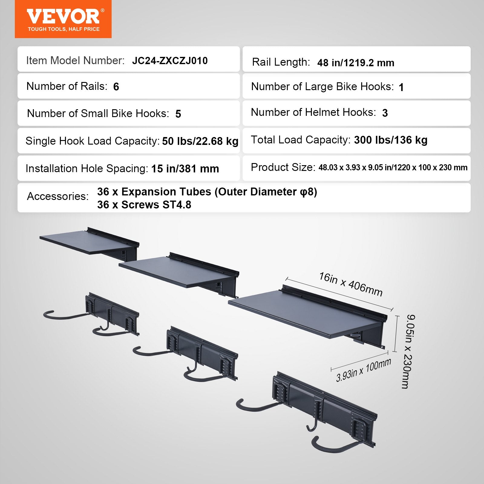VEVOR Bike Storage Rack Wall Mount Garage Bike Holder & 3 Shelves for 6 Bicycles