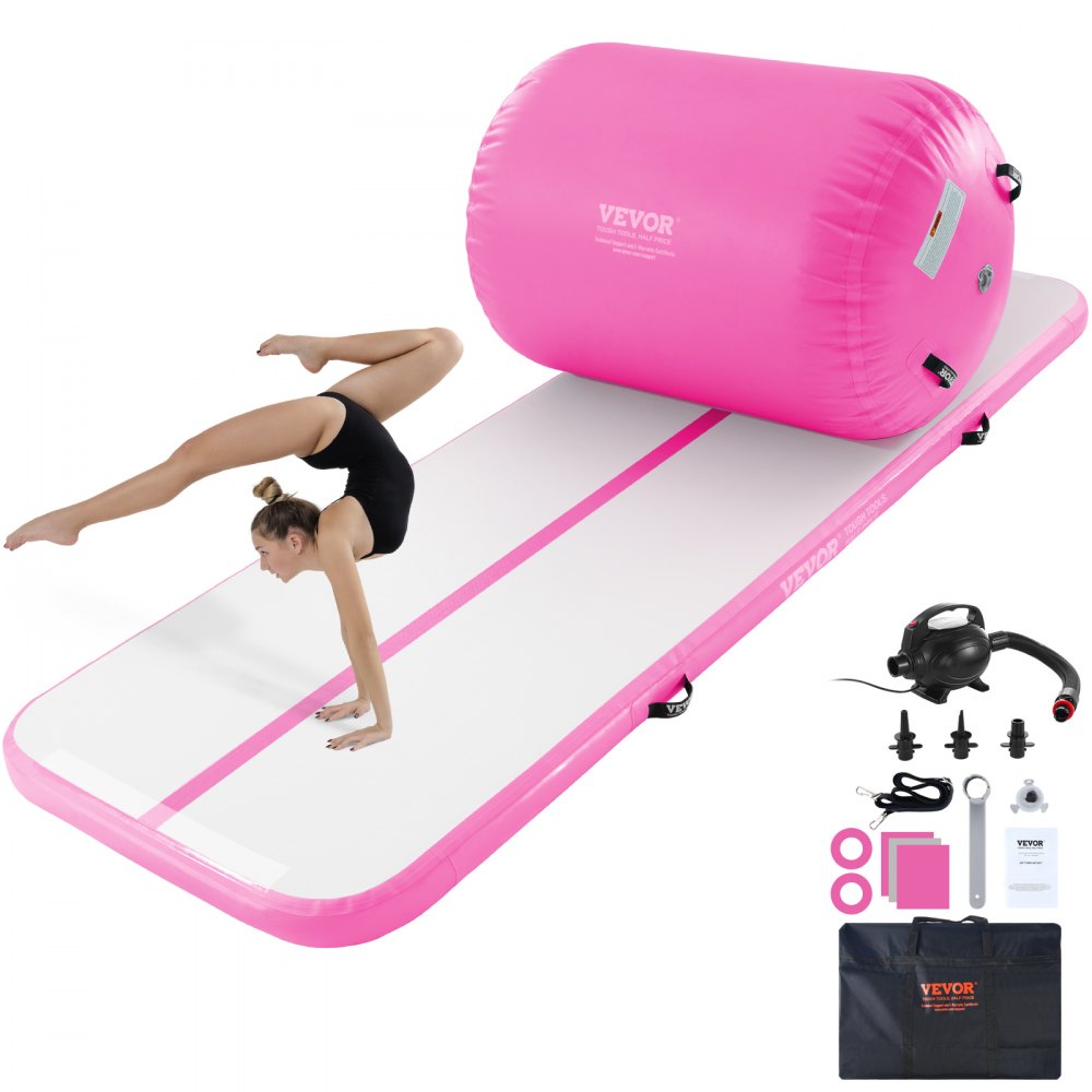 2-Piece Inflatable Gymnastics Air Mat & Air Roller Set with Electric Pump for Tumbling, Cheerleading & Home Training