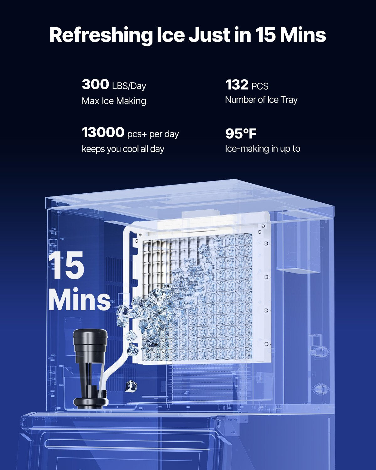 VEVOR Commercial Ice Maker 300LBS/24H & 250LBS Storage Bin Auto Self-Cleaning
