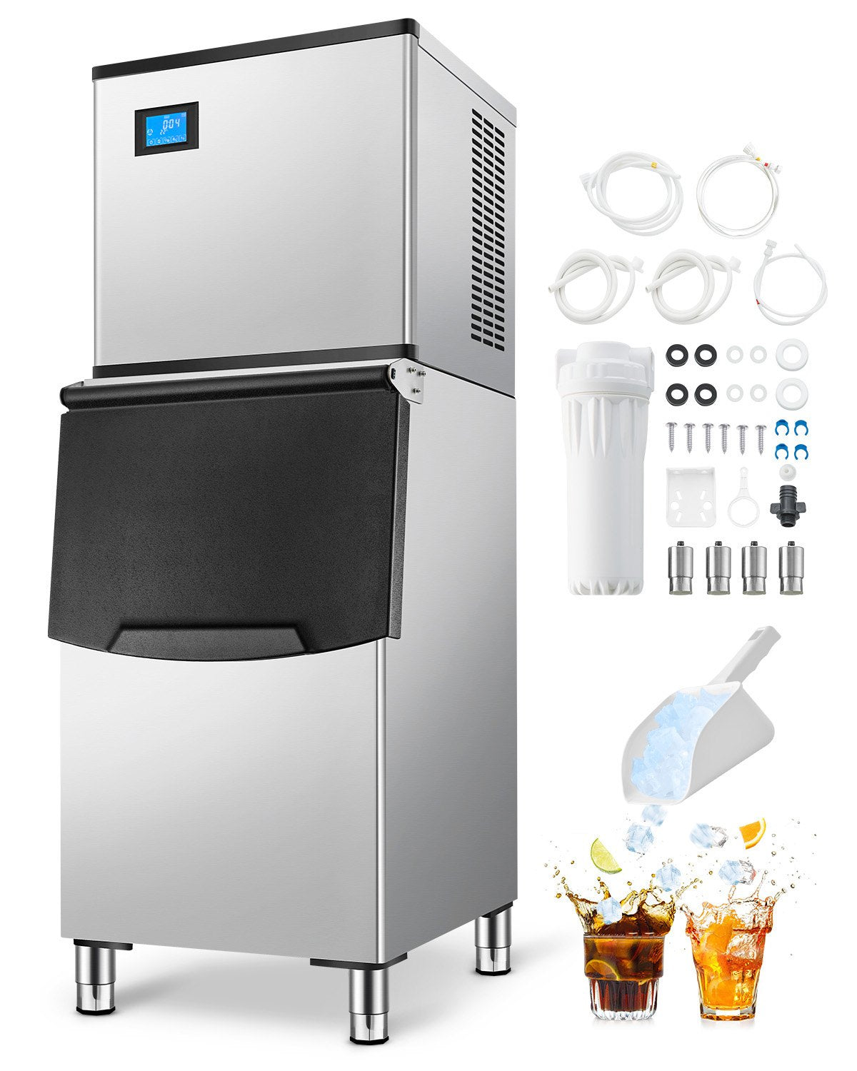 VEVOR Commercial Ice Maker 500LBS/24H & 250LBS Storage Bin Auto Self-Cleaning