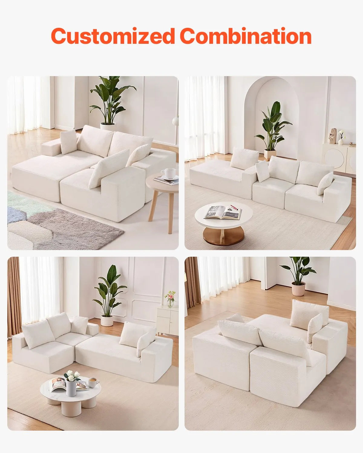 VEVOR Modular Sectional Sofa L Shaped Cloud Couch with Chaise and Cushion Beige