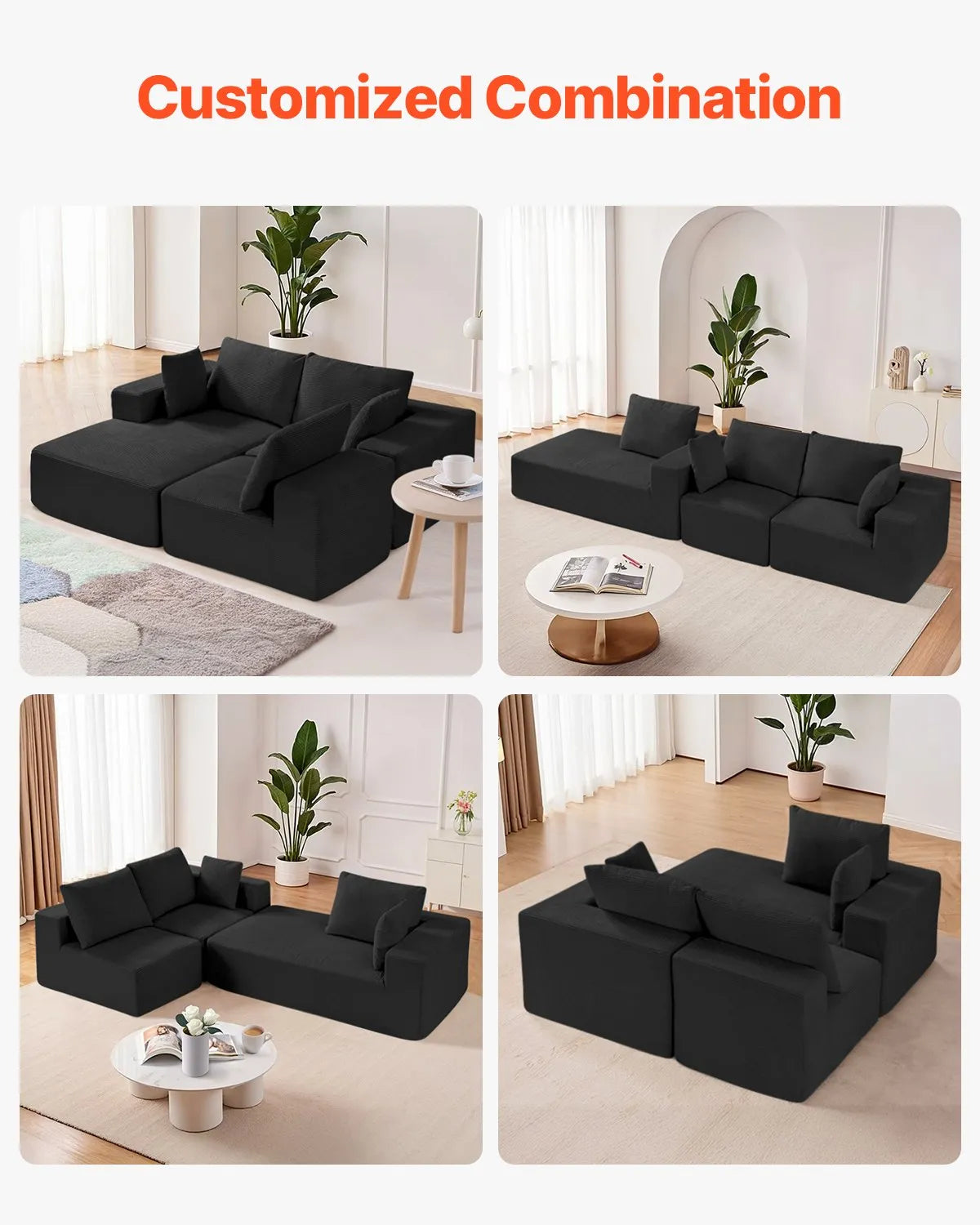 VEVOR Modular Sectional Sofa L Shaped Cloud Couch with Chaise and Cushion Black
