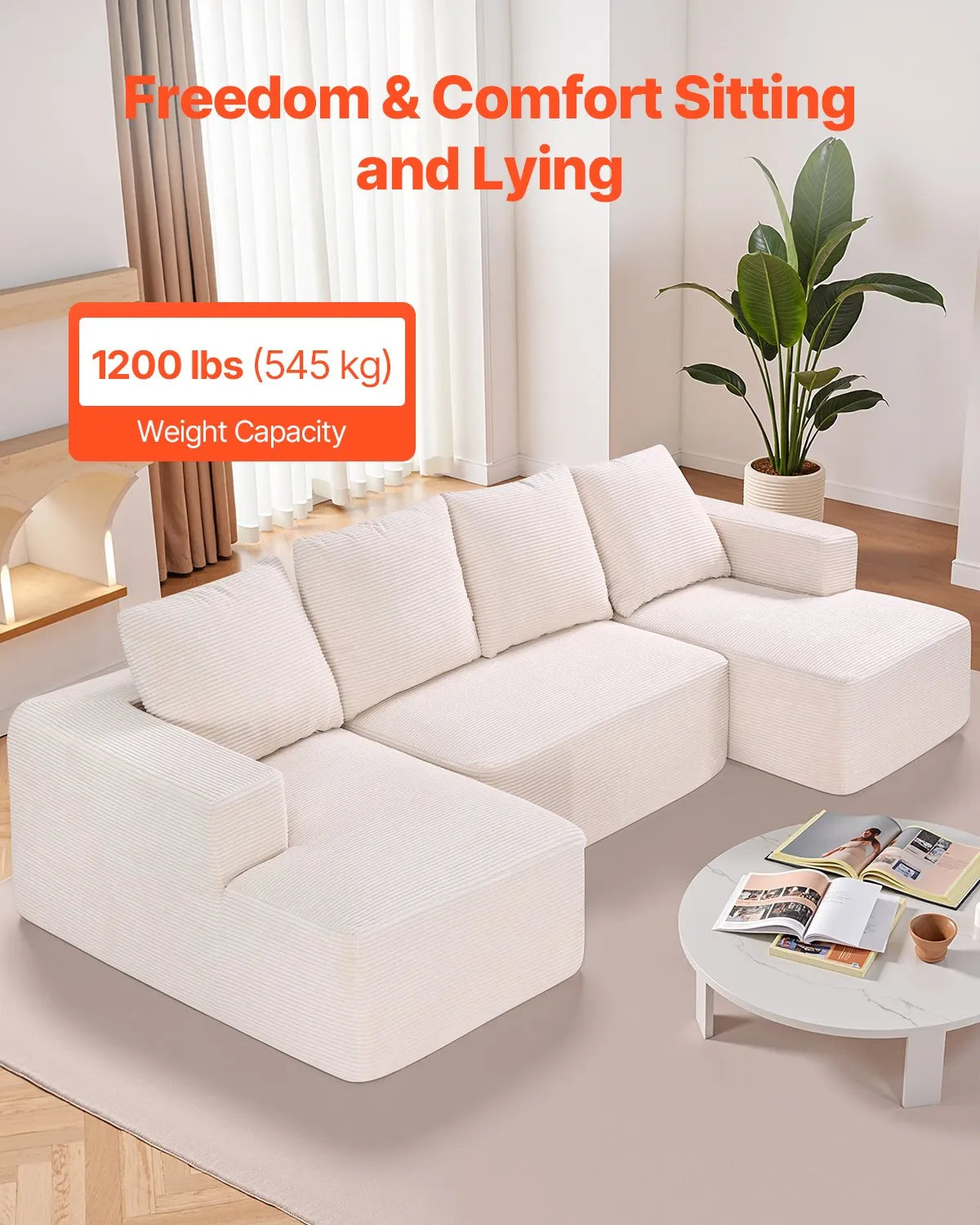 VEVOR Modular Sectional Sofa U Shaped Cloud Couch with Chaise and Cushion Beige
