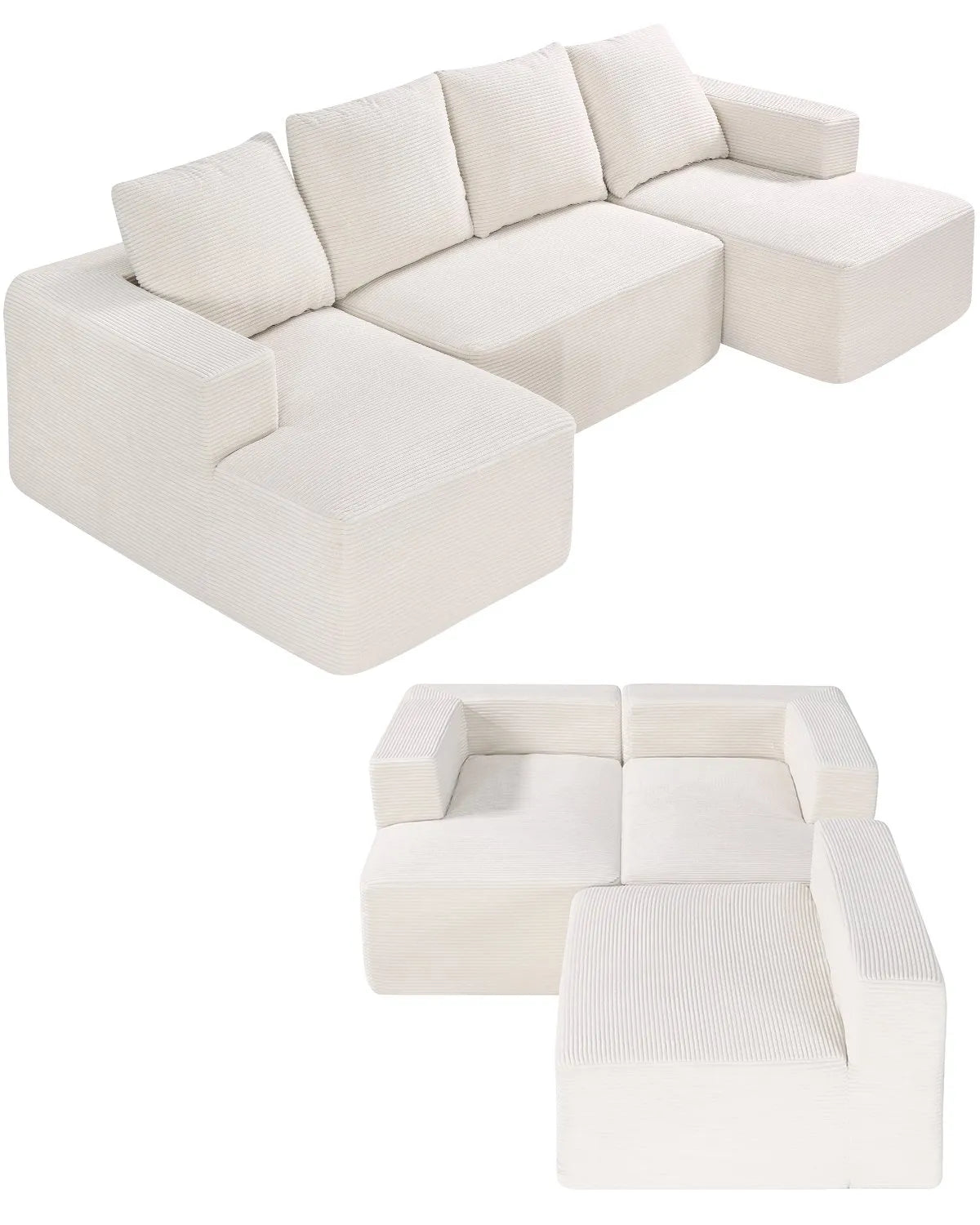 VEVOR Modular Sectional Sofa U Shaped Cloud Couch with Chaise and Cushion Beige