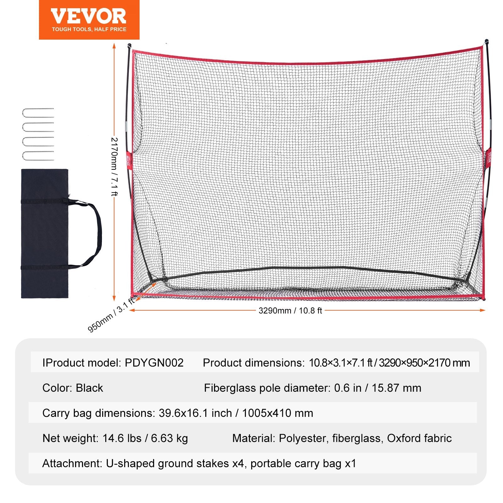 VEVOR Golf Practice Hitting Net, Huge 10.8x7ft Golf Net, Personal Driving Range for Indoor Outdoor Use, Portable Home Golf Aid Net with Solid Fiberglass Frame and Carry Bag, Gift for Men, Golf Lover
