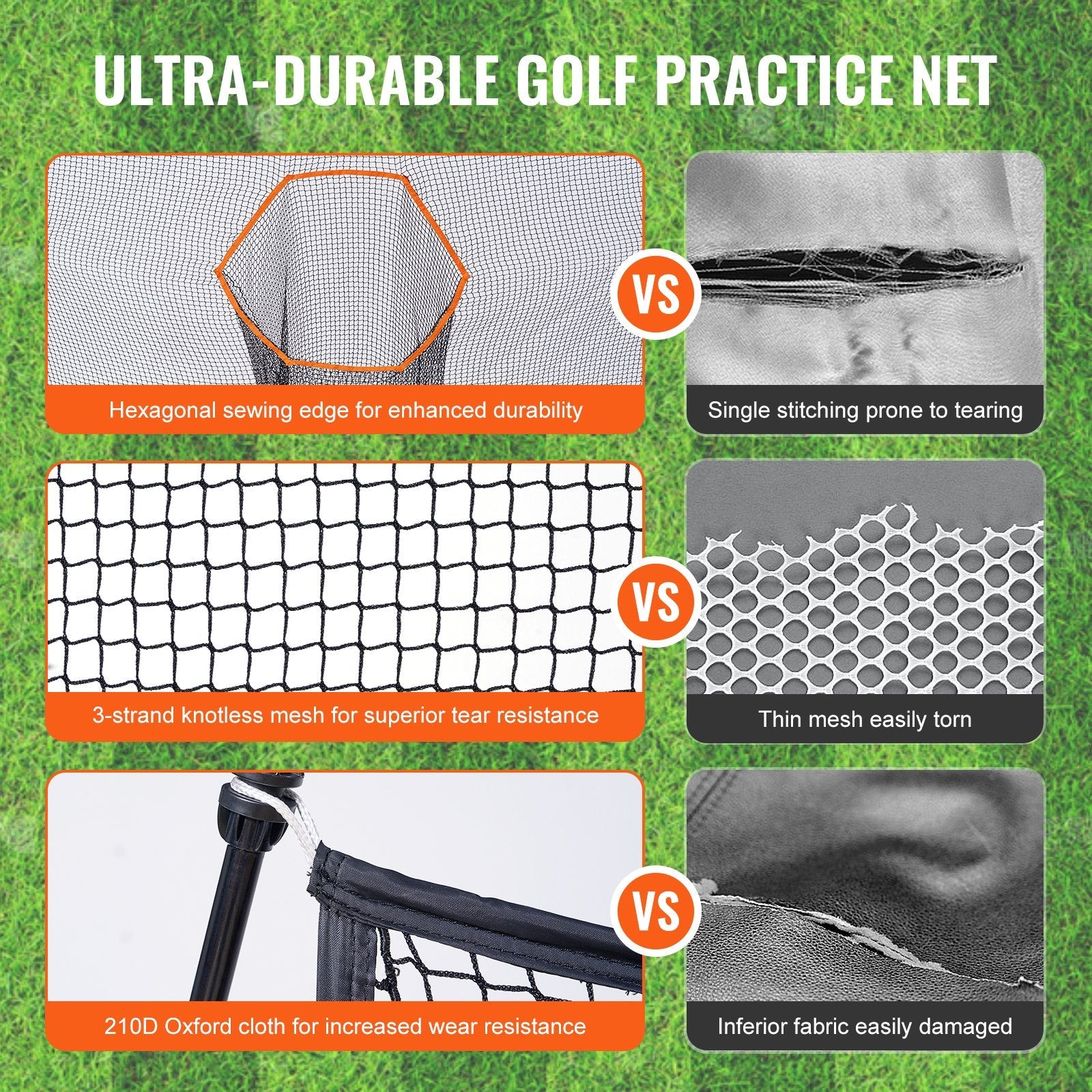 VEVOR Golf Practice Hitting Net, Huge 10.8x7ft Golf Net, Personal Driving Range for Indoor Outdoor Use, Portable Home Golf Aid Net with Target/Fiberglass Frame/Carry Bag, Gift for Men, Golf Lovers