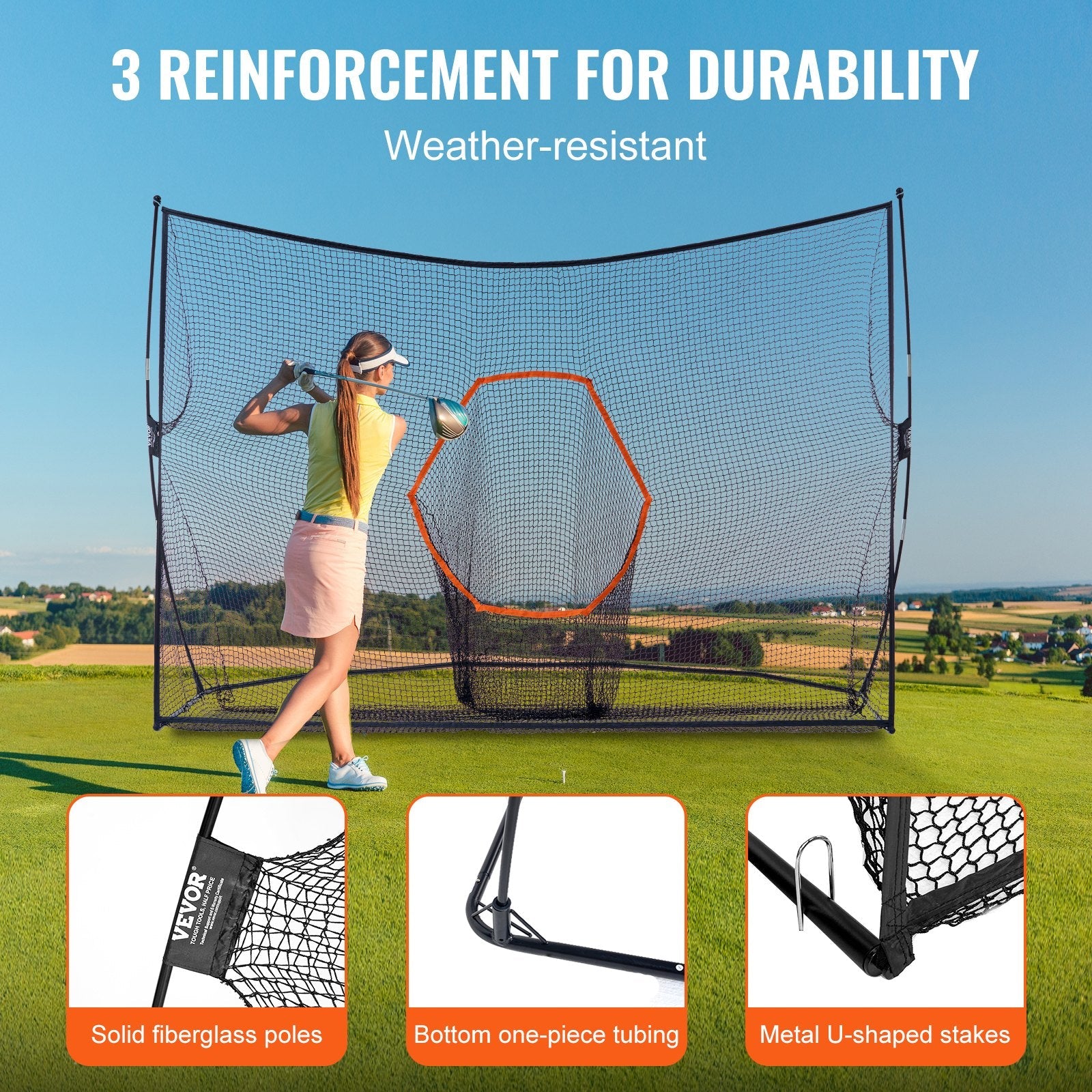 VEVOR Golf Practice Hitting Net, Huge 10.8x7ft Golf Net, Personal Driving Range for Indoor Outdoor Use, Portable Home Golf Aid Net with Target/Fiberglass Frame/Carry Bag, Gift for Men, Golf Lovers
