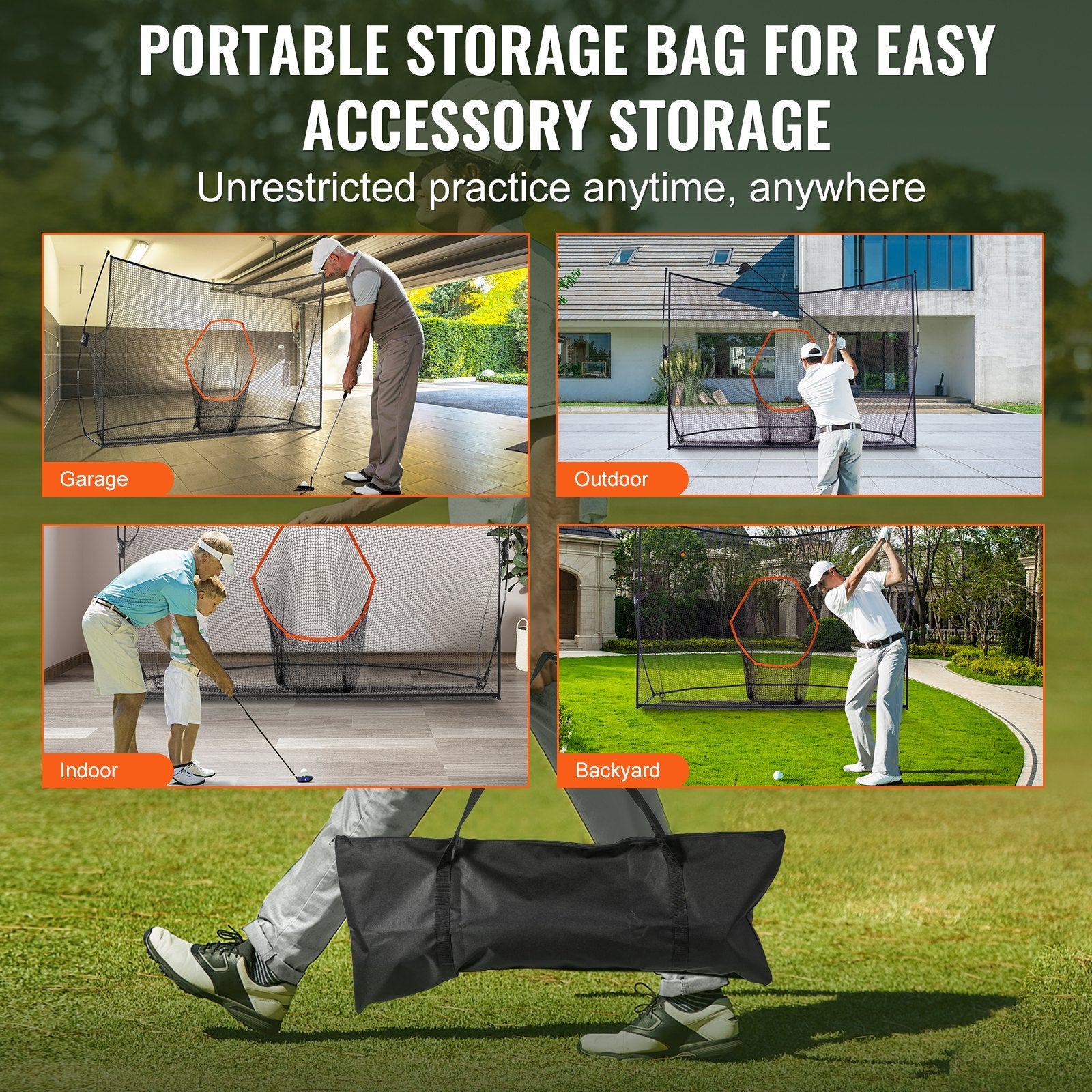 VEVOR Golf Practice Hitting Net, Huge 10.8x7ft Golf Net, Personal Driving Range for Indoor Outdoor Use, Portable Home Golf Aid Net with Target/Fiberglass Frame/Carry Bag, Gift for Men, Golf Lovers