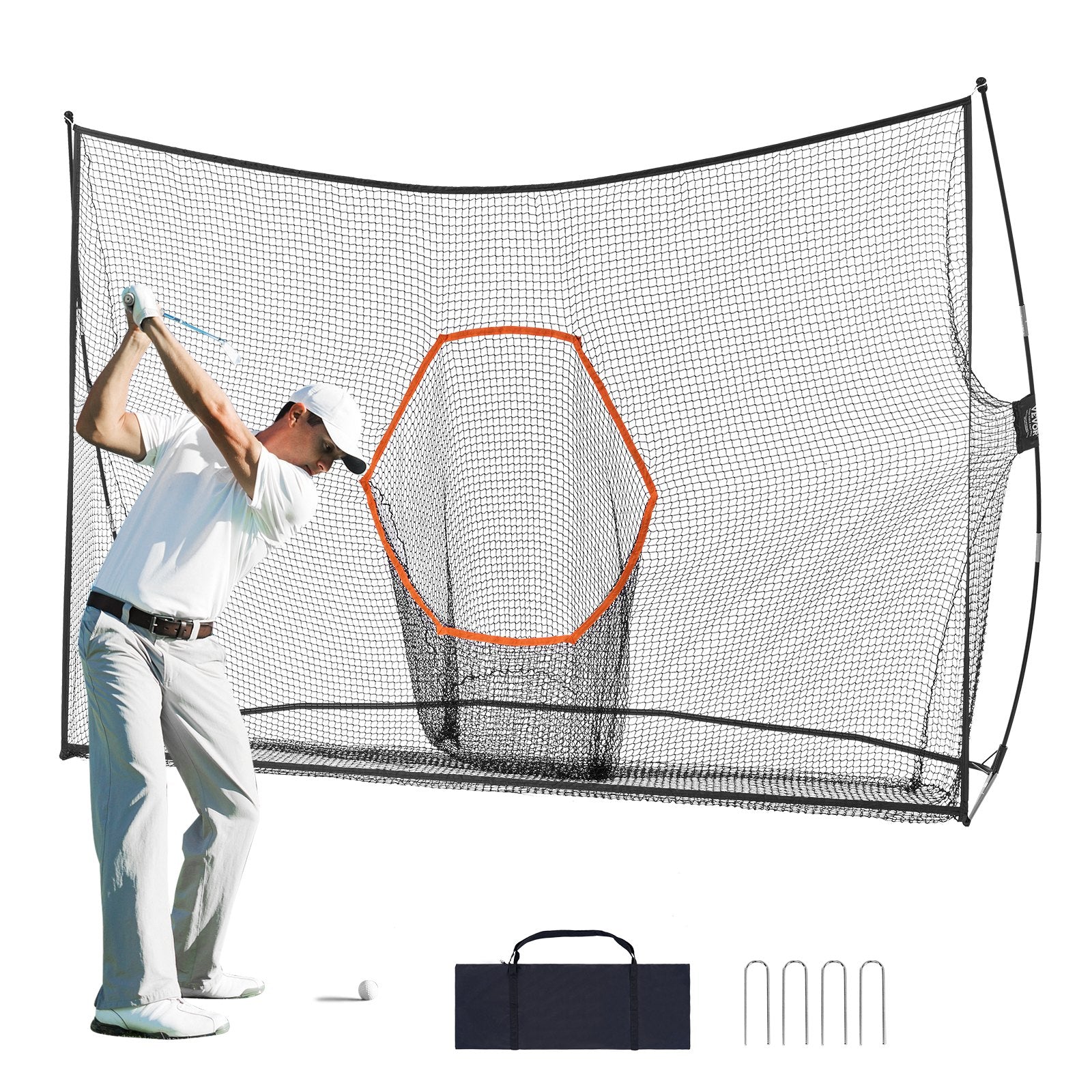 VEVOR Golf Practice Hitting Net, Huge 10.8x7ft Golf Net, Personal Driving Range for Indoor Outdoor Use, Portable Home Golf Aid Net with Target/Fiberglass Frame/Carry Bag, Gift for Men, Golf Lovers