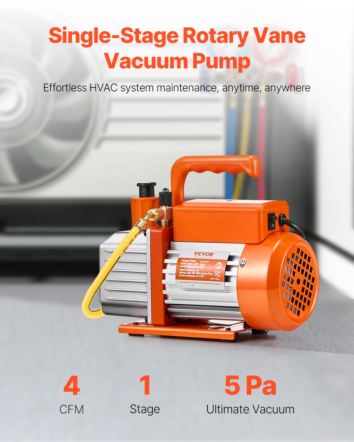 VEVOR Vacuum Pump 4 CFM HVAC Single Stage Rotary Vane Vacuum Pump Oil Included