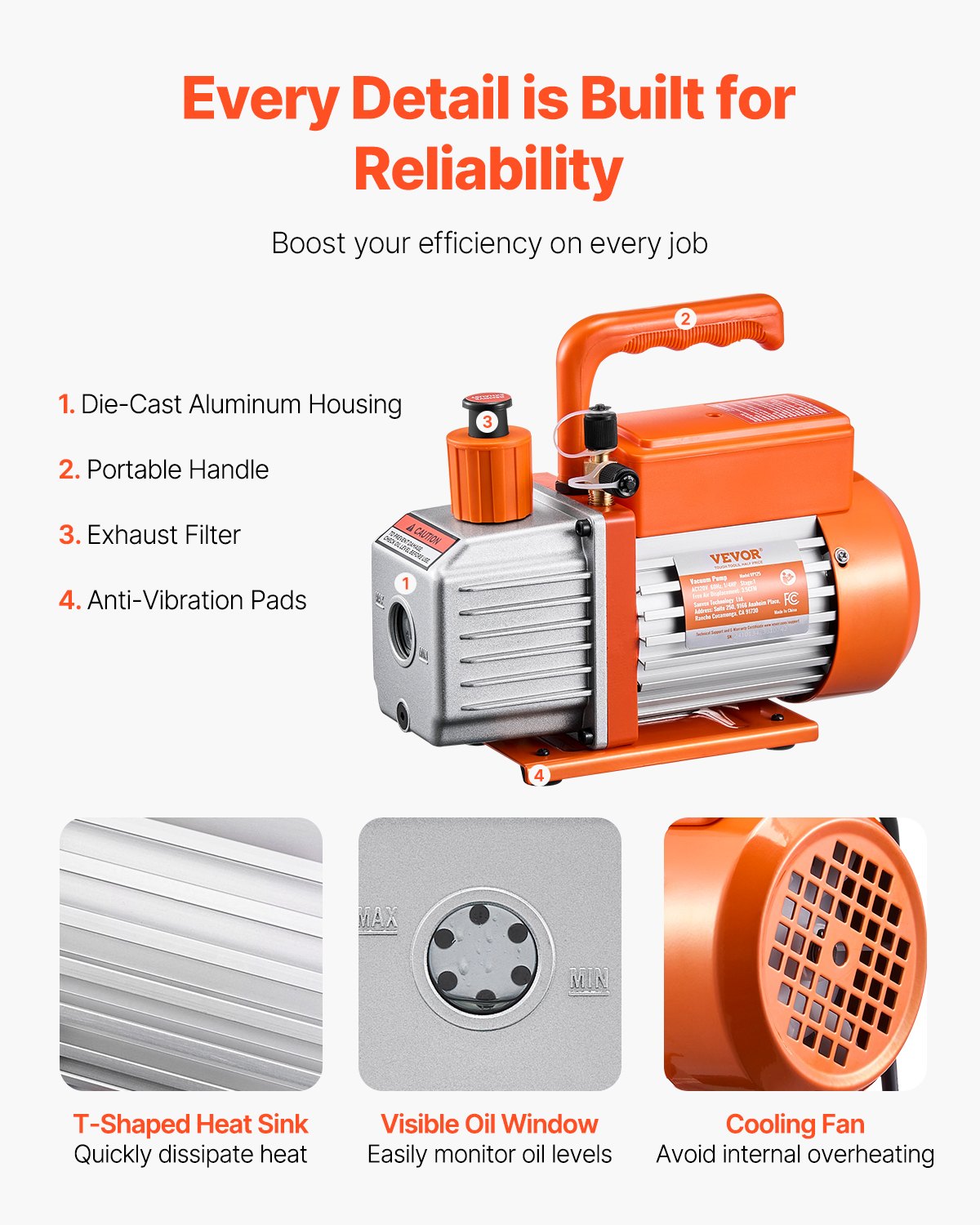 VEVOR Vacuum Pump 3.5 CFM HVAC Single Stage Rotary Vane Vacuum Pump Oil Included