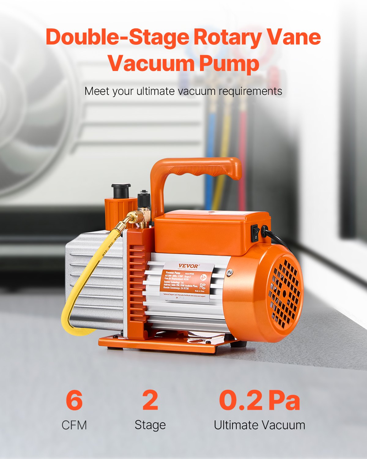 VEVOR Vacuum Pump 6 CFM HVAC 2 Stage Rotary Vane Vacuum Pump Oil Included