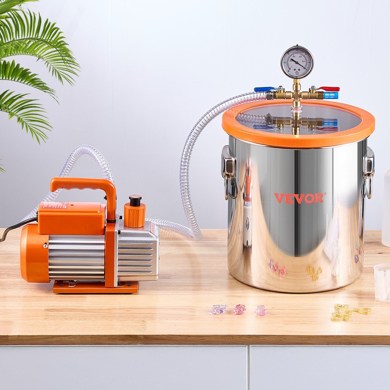 VEVOR 5 Gallon Vacuum Chamber 3.5CFM Single Stage Pump Degassing Chamber Kit