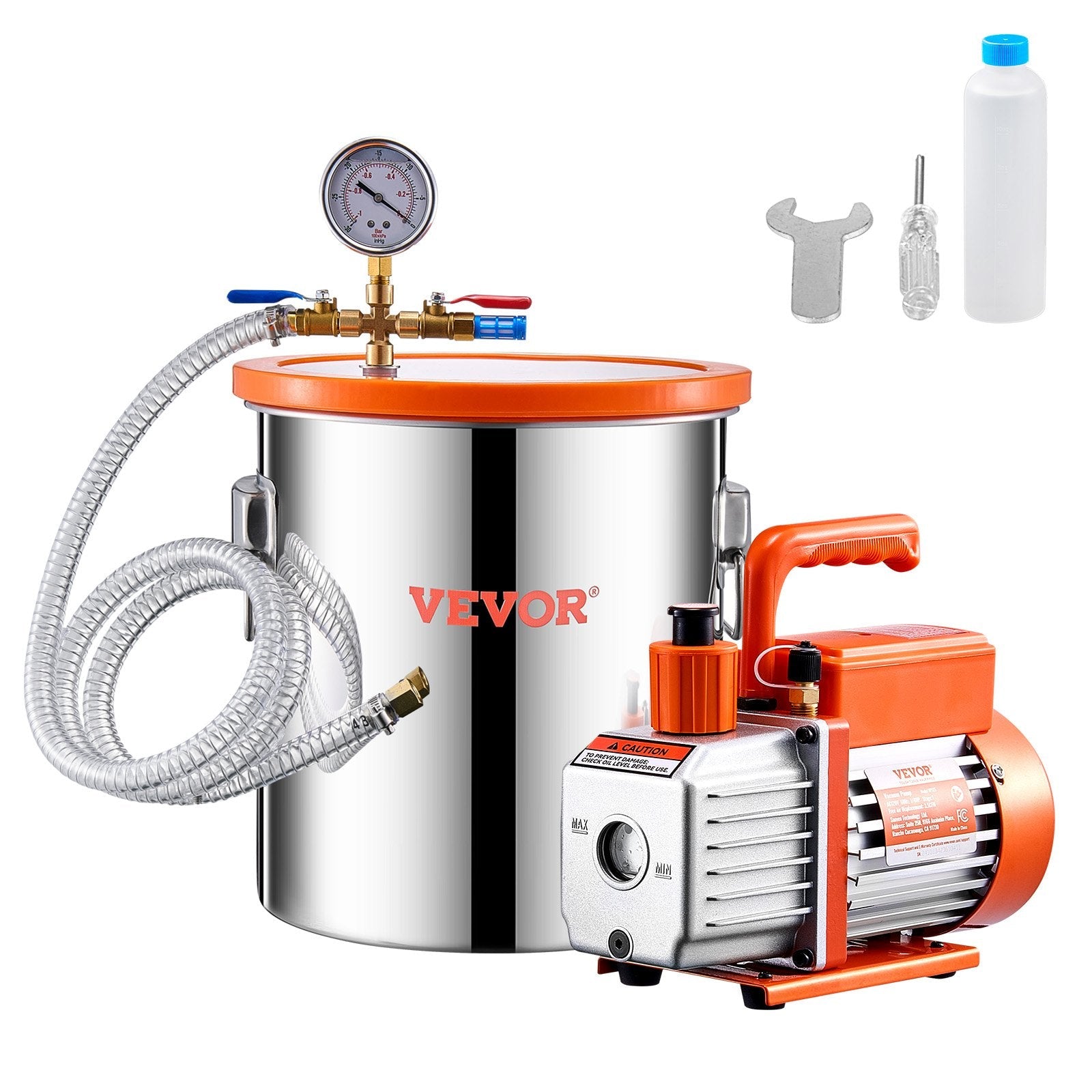 VEVOR 5 Gallon Vacuum Chamber 3.5CFM Single Stage Pump Degassing Chamber Kit