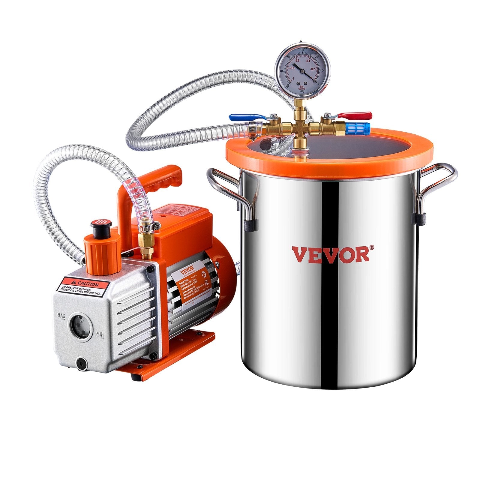 VEVOR 1.5 Gallon Vacuum Chamber 3.5CFM Single Stage Pump Degassing Chamber Kit