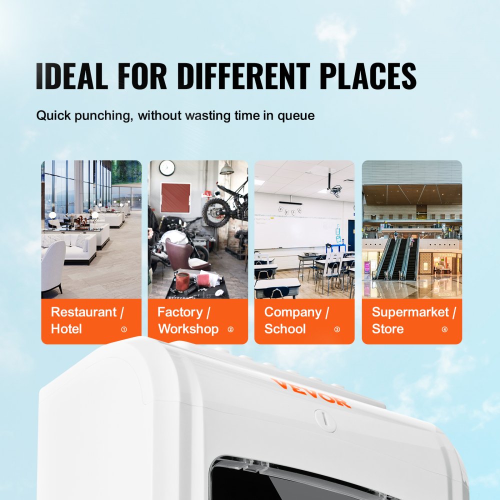 VEVOR Punch Time Clock, Time Tracker Machine for Employees of Small Business, 6 Punches per Day, Time Clock Punch Machine Includes 102 Time Cards, 1 Ink Ribbon and 2 Security Keys