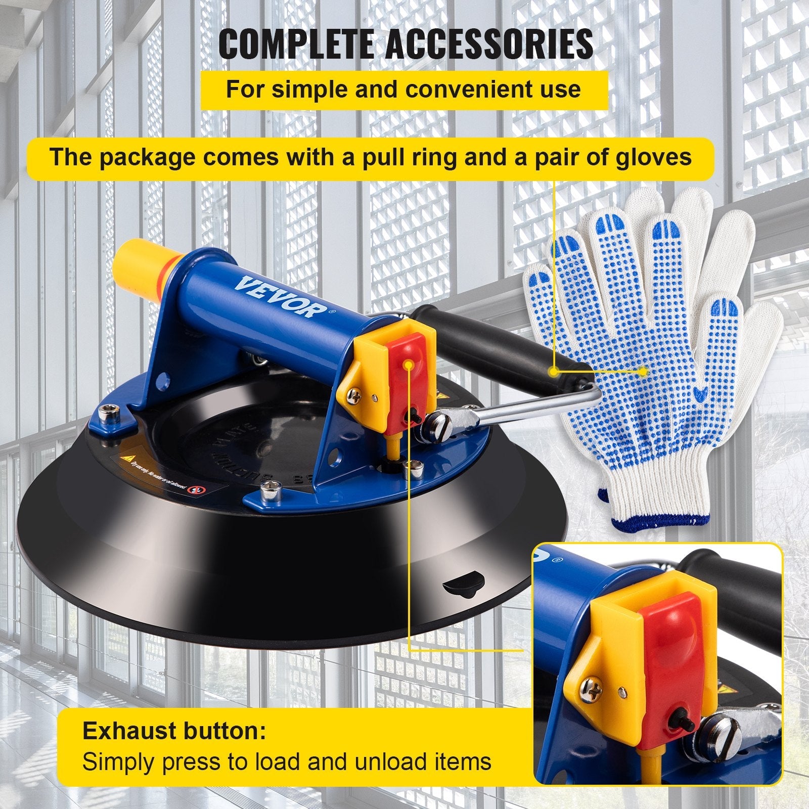 VEVOR Glass Lifting Vacuum Suction Cup, 10\'\' Glass Lifter Suction Cup, 275lbs Load Capacity Glass Lifting Suction Cup, Heavy-Duty Hand-Held Glass Lifter for Moving Large Granite Tile, Replacing Wind