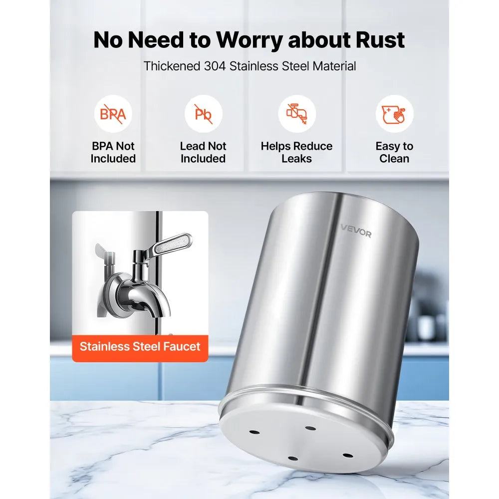 Gravity-Fed Water Filter System 3.25 Gallon | 304 Stainless Steel Countertop Water Filtration System with Stand & Filters