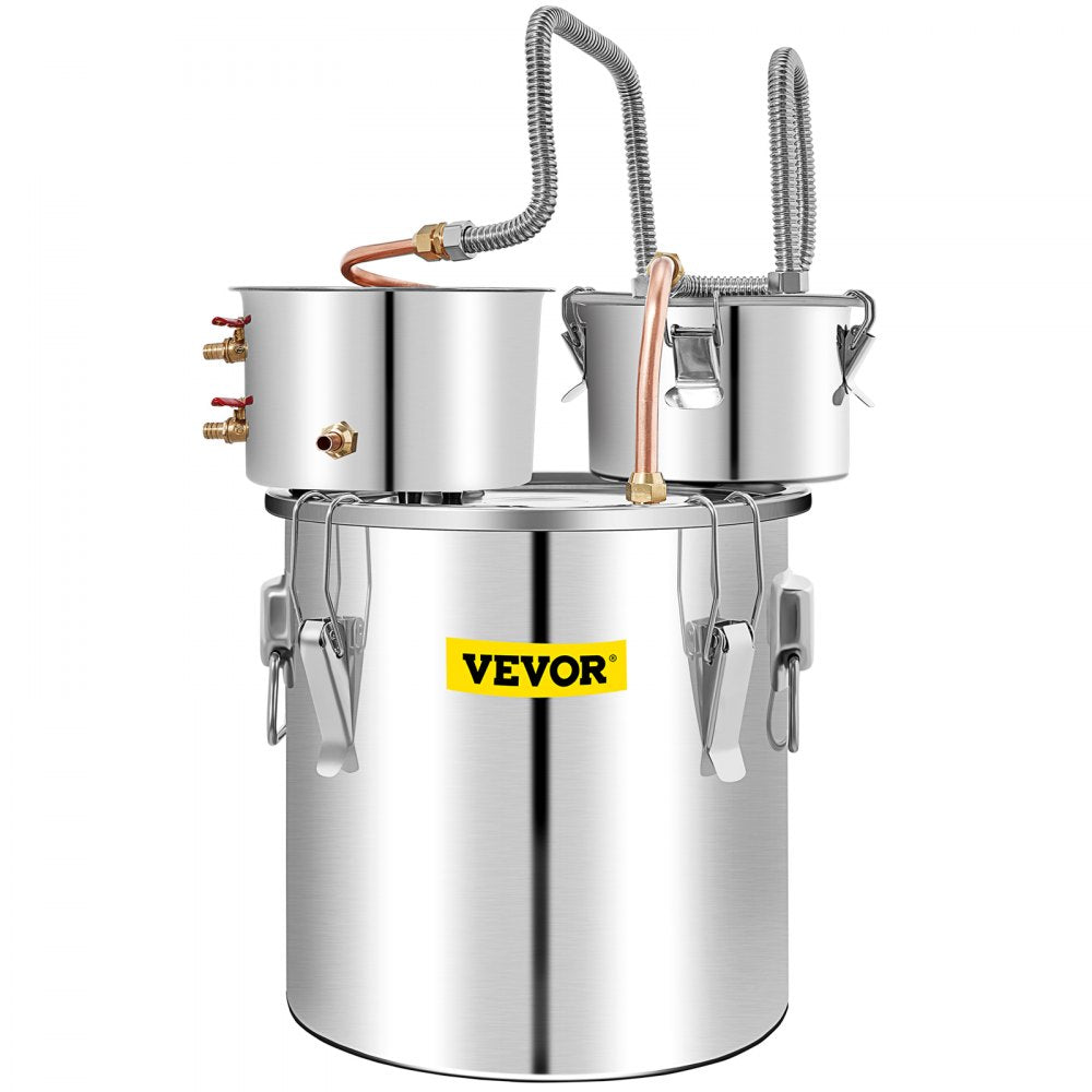 VEVOR Water Distiller, 13.2 Gal/50 L, Stainless Steel Distillery Kit with Copper Tube Built-in Thermometer, Home Broiler for DIY Brewing, Silver