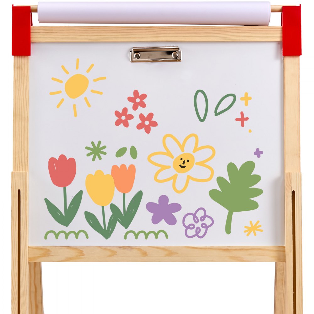 VEVOR 3-in-1 Kids Art Easel Double-Sided Wooden Magnetic Whiteboard Chalkboard