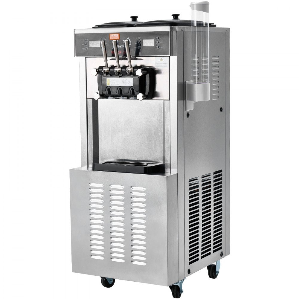 VEVOR Commercial Ice Cream Machine, 34-44 L/H Yield, 3400W 3-Flavor Freestanding Soft Serve Ice Cream Maker, 2 x 9L Stainless Steel Hopper, LED Panel Allows Single Cylinder Use Overnight Refrigeration