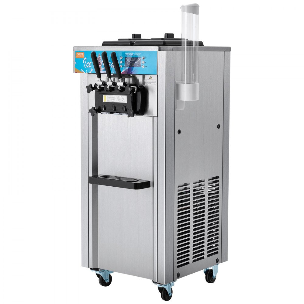 VEVOR Commercial Ice Cream Machine, 21-31 L/H Yield, 1800W 3-Flavor Freestanding Soft Serve Ice Cream Maker, 2 x 5.5L Stainless Steel Cylinder, LED Panel Auto Clean Pre-cooling, for Restaurant Bars