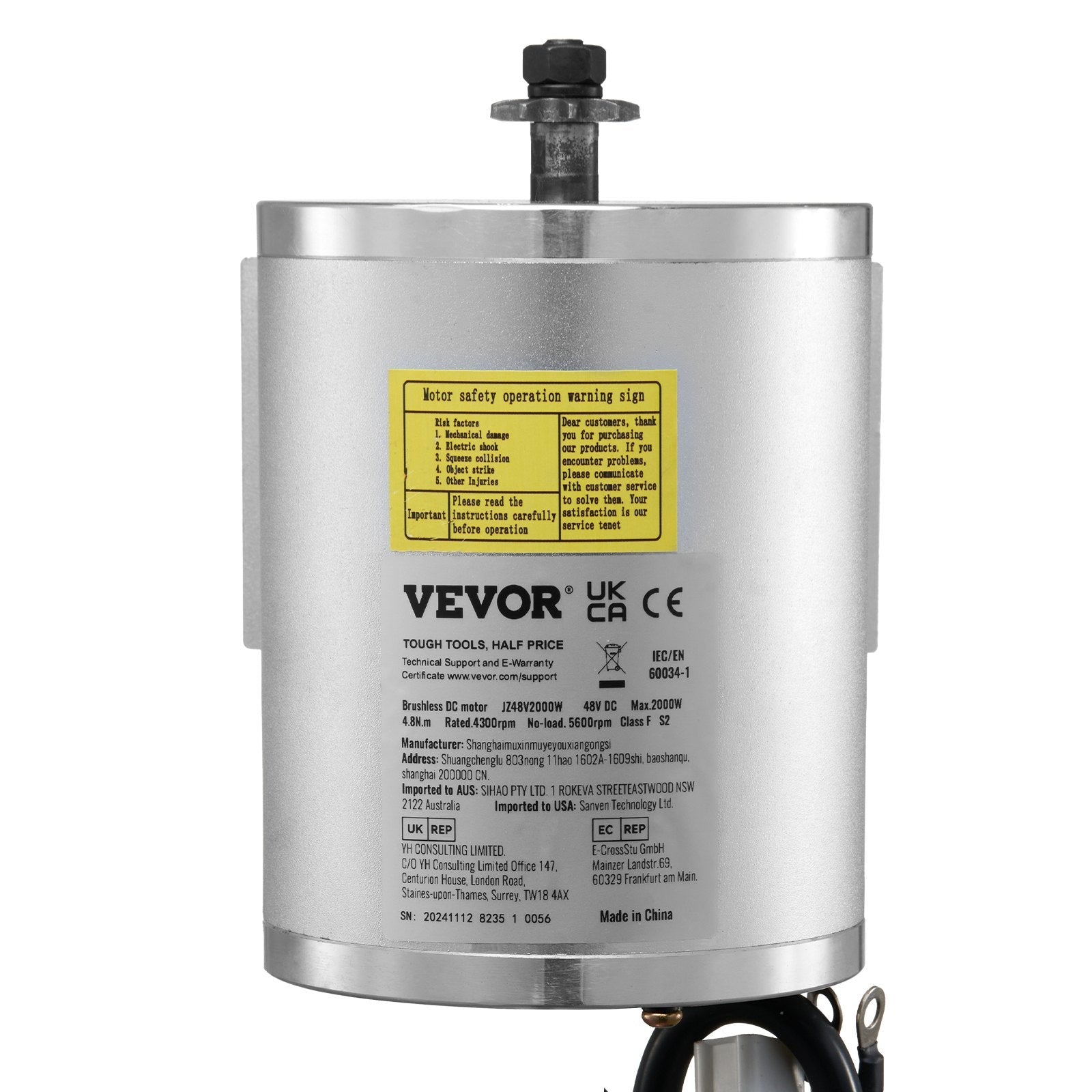 VEVOR 2000W Electric Brushless DC Motor Kit 48V 4300rpm Motor & Speed Controller