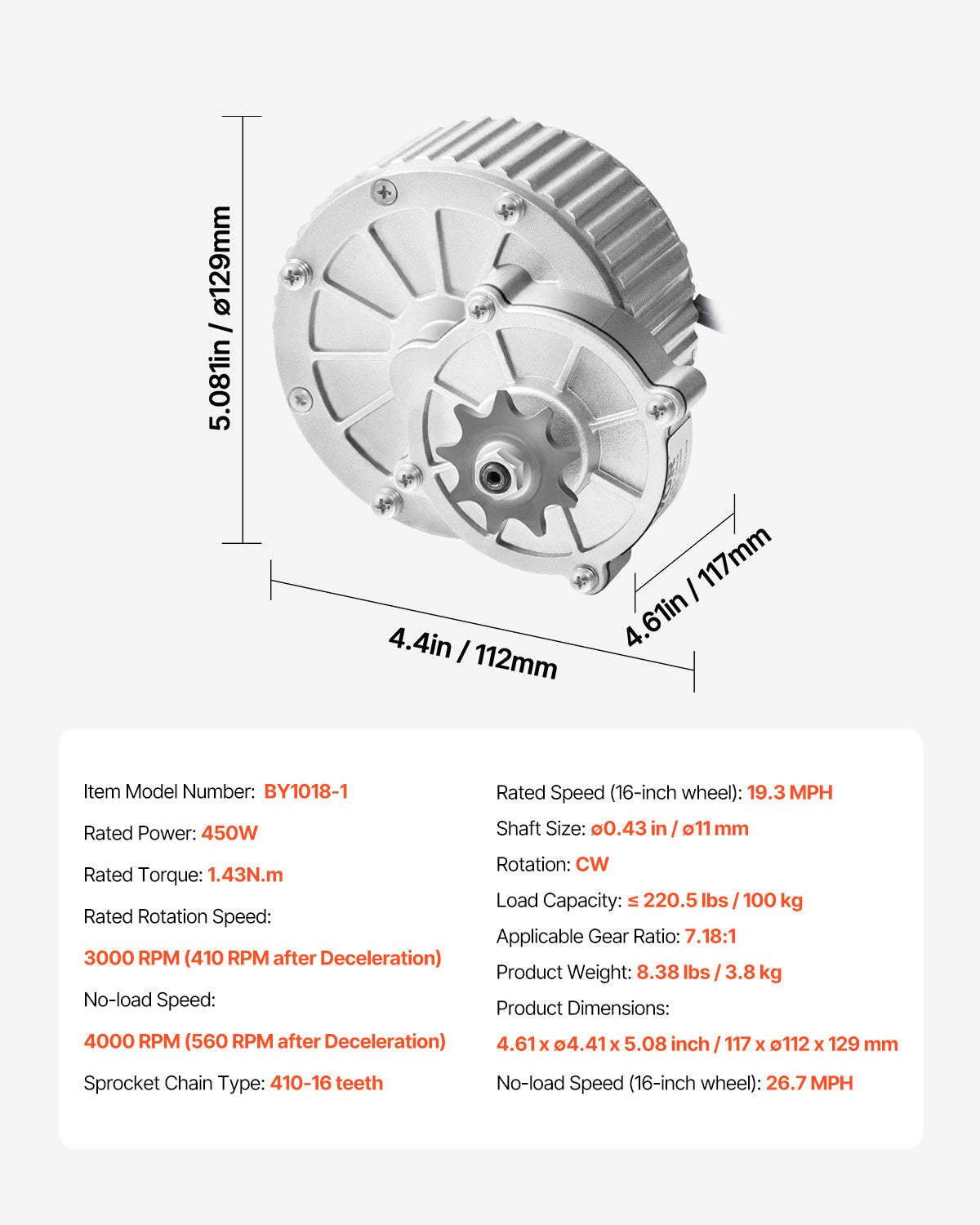 VEVOR 450W Electric Brushed DC Motor Kit 36V 3000rpm with Upgraded Controller