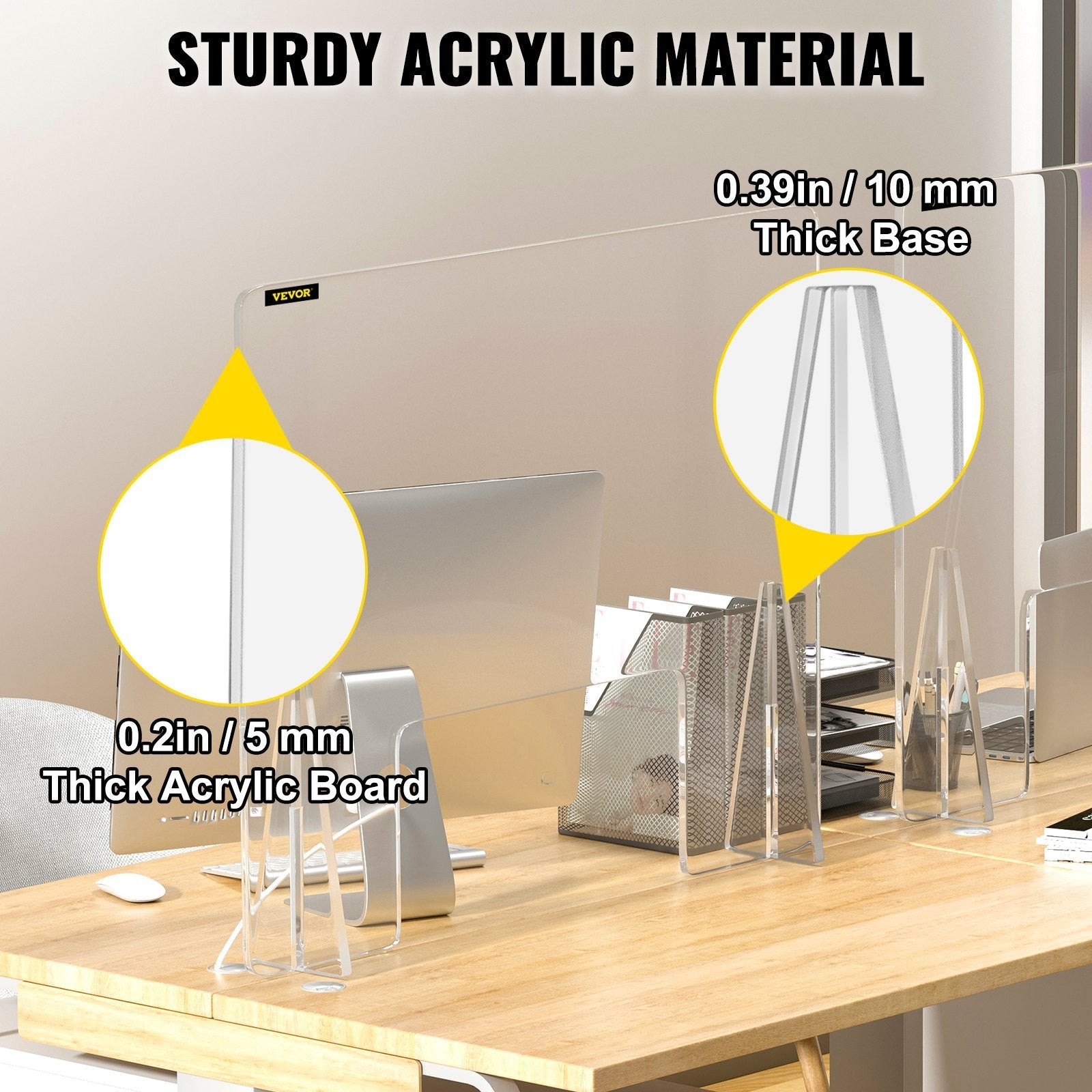 VEVOR Sneeze Guard for Counter 24"x24" Acrylic Shield for Desk 0.2" Thick Acrylic Board Acrylic Shield for Counter with Transaction Window Acrylic Sneeze Guard for Cashier Counters, Banks, Restaurants