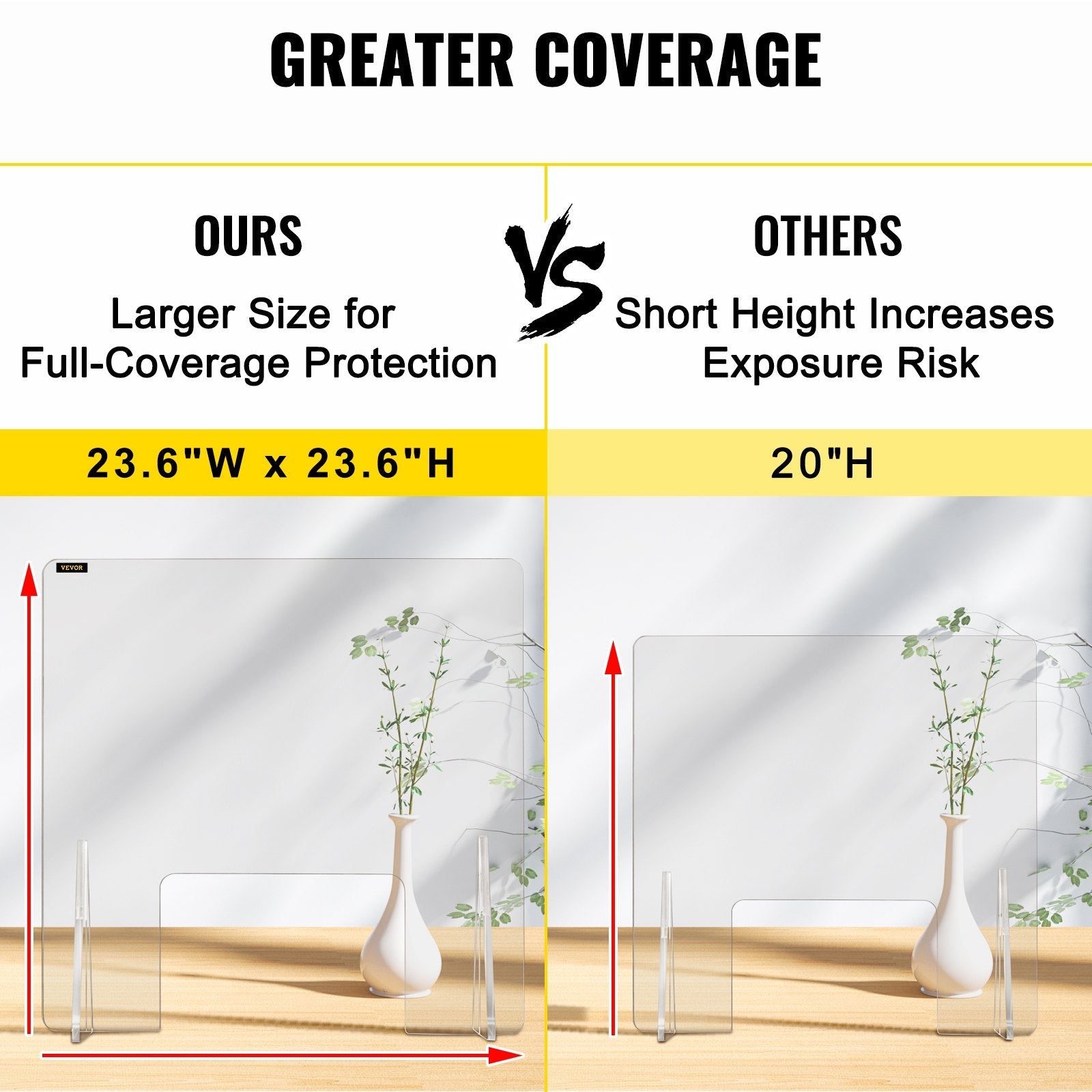 VEVOR Sneeze Guard for Counter 24"x24" Acrylic Shield for Desk 0.2" Thick Acrylic Board Acrylic Shield for Counter with Transaction Window Acrylic Sneeze Guard for Cashier Counters, Banks, Restaurants