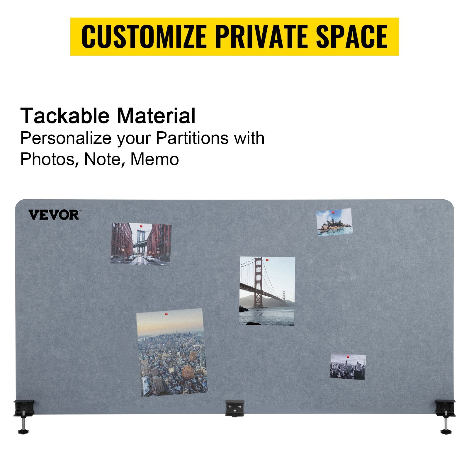 VEVOR Desk Divider 60'' Desk Privacy Panel, 3 Panels Privacy Acoustic Panel, Sound Absorbing Acoustic Privacy Panel, Reduce Noise and Visual Distractions, Lightweight Clamp-on Divider Light Gray