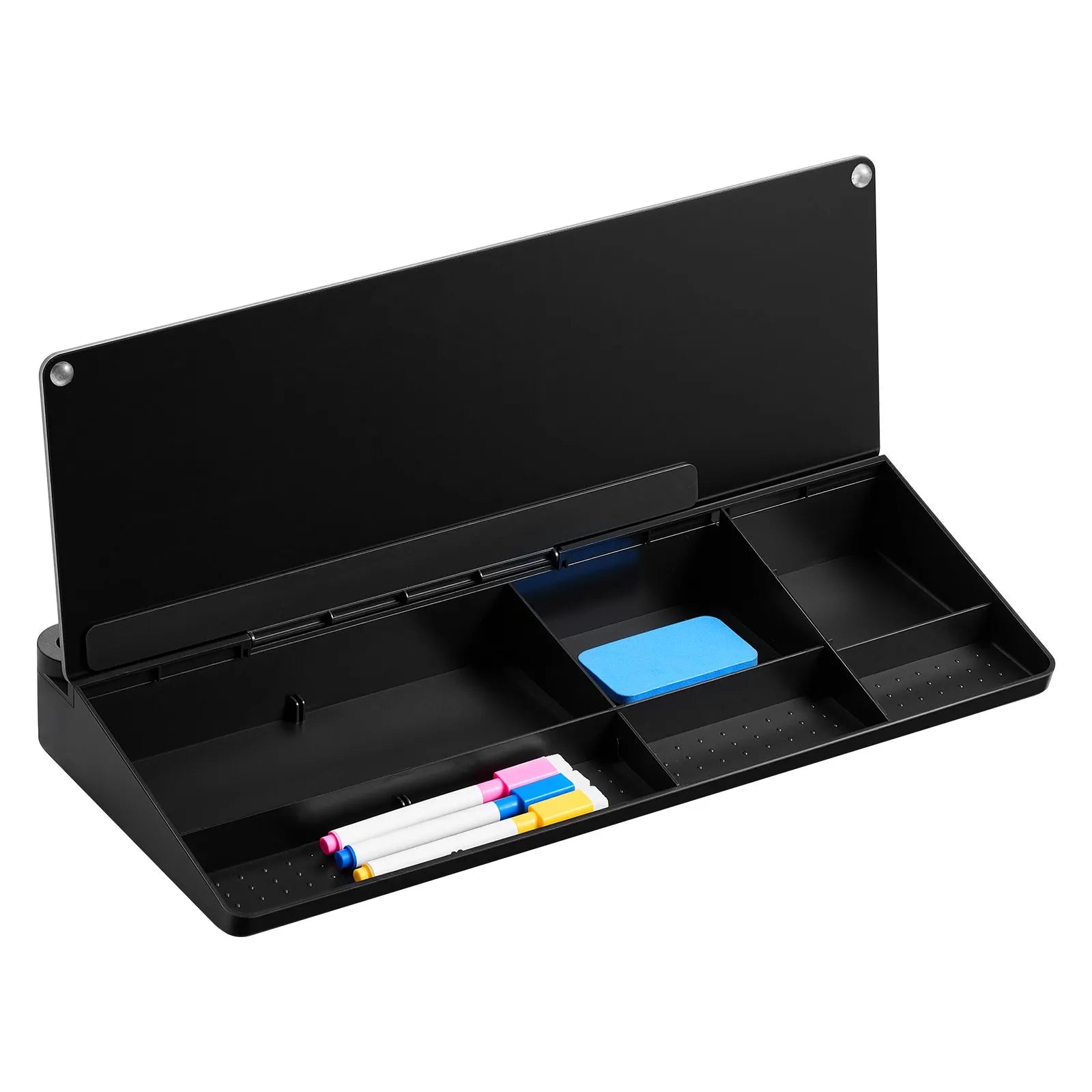Desktop Glass Dry Erase Board with Storage Organizer & Keyboard Stand, Black, 15.8" x 7.1"