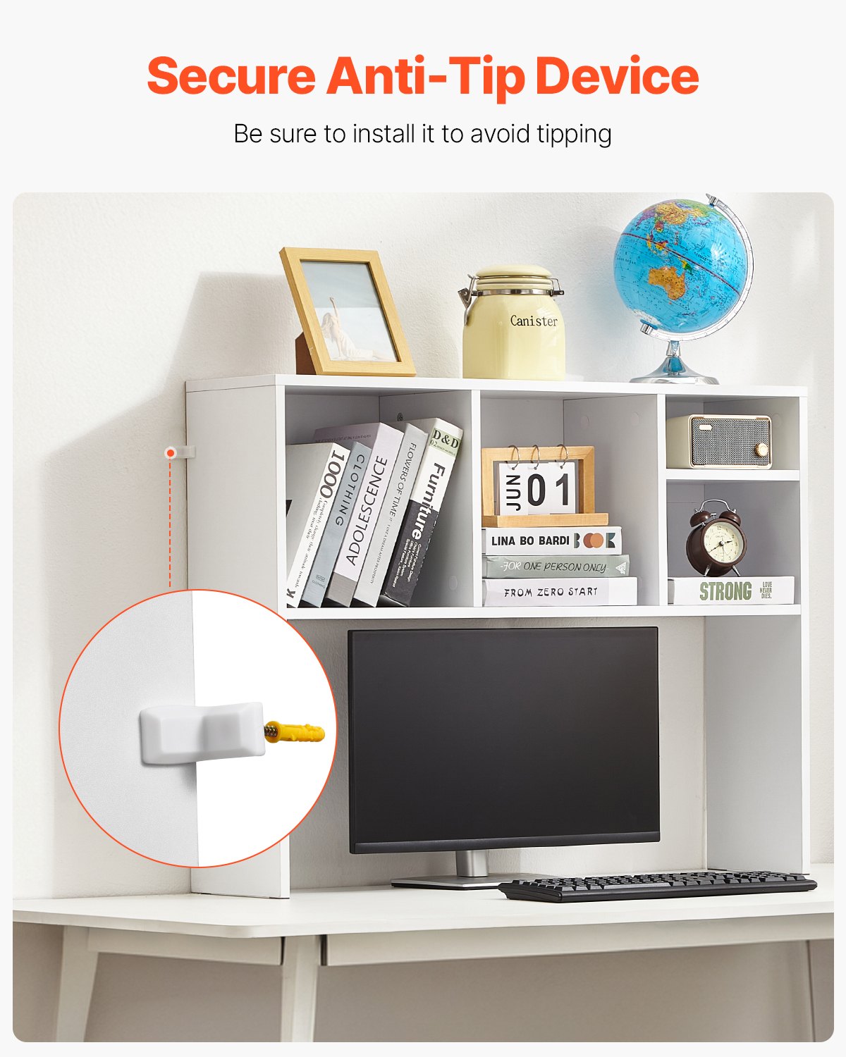 VEVOR Desktop Bookshelf White Desktop Storage Organizer 1-Tier for Office & Home