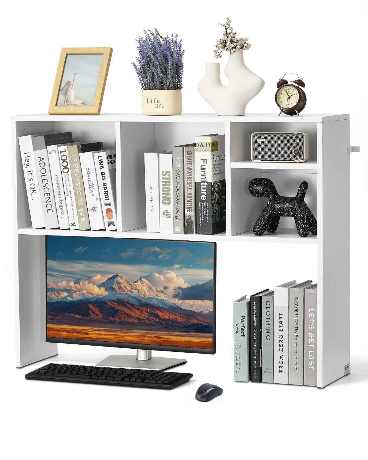 VEVOR Desktop Bookshelf White Desktop Storage Organizer 1-Tier for Office & Home