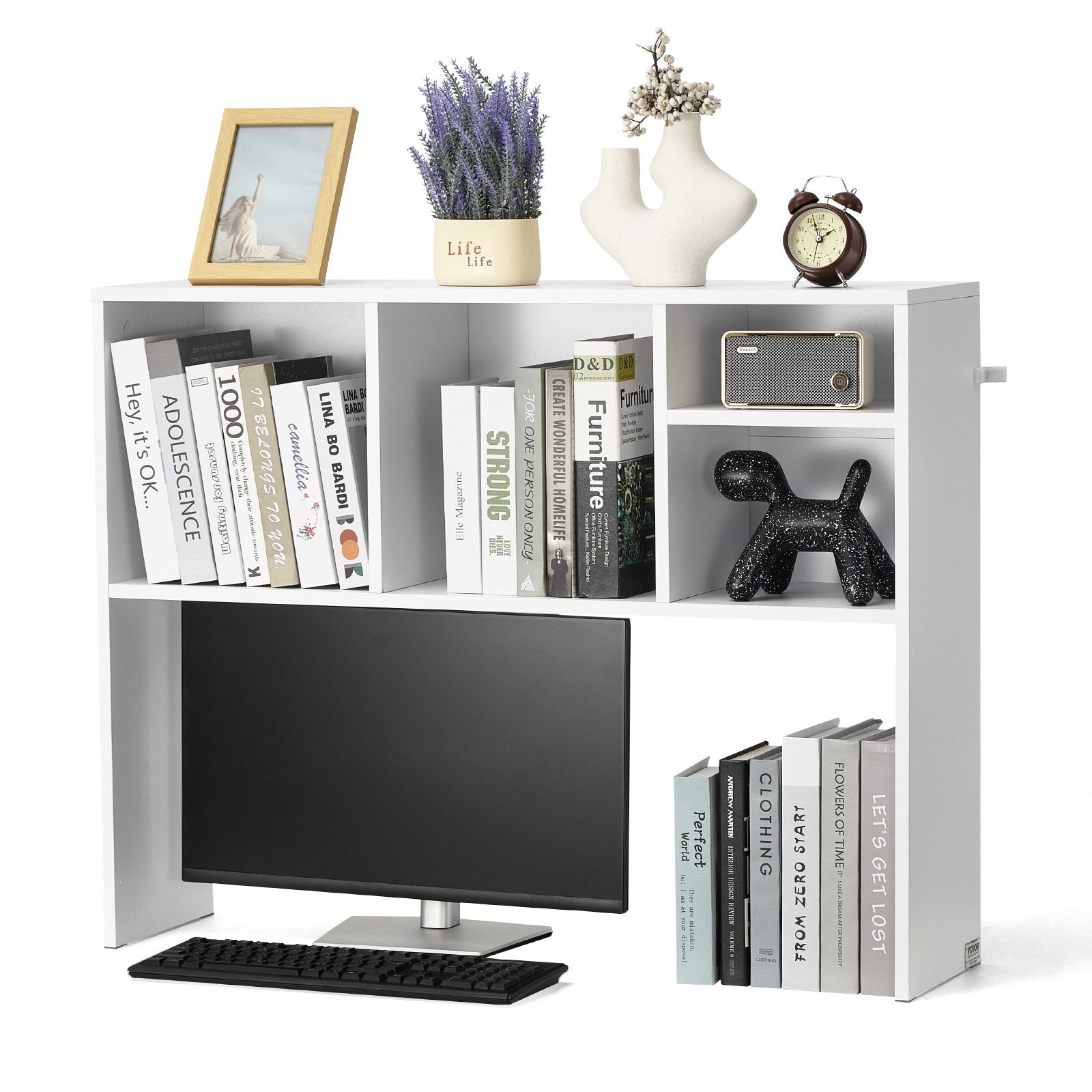 VEVOR Desktop Bookshelf White Desktop Storage Organizer 1-Tier for Office & Home
