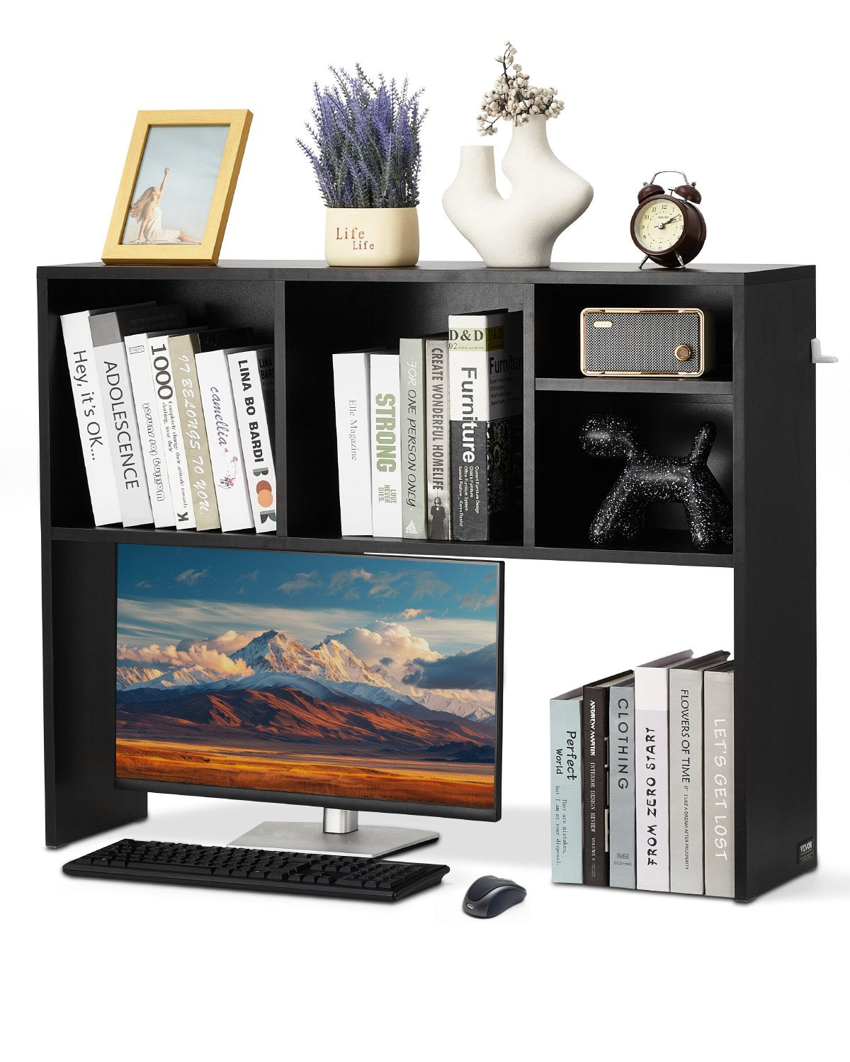 VEVOR Desktop Bookshelf Black Desktop Storage Organizer 1-Tier for Office & Home