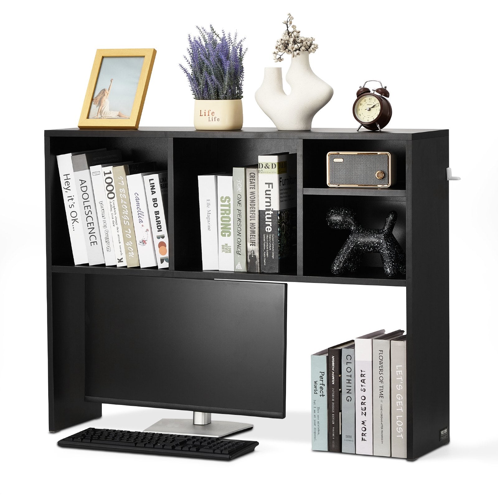VEVOR Desktop Bookshelf Black Desktop Storage Organizer 1-Tier for Office & Home