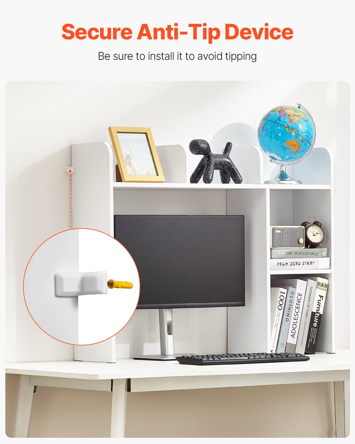 VEVOR Desktop Bookshelf White Desktop Storage Organizer 2-Tier for Office & Home