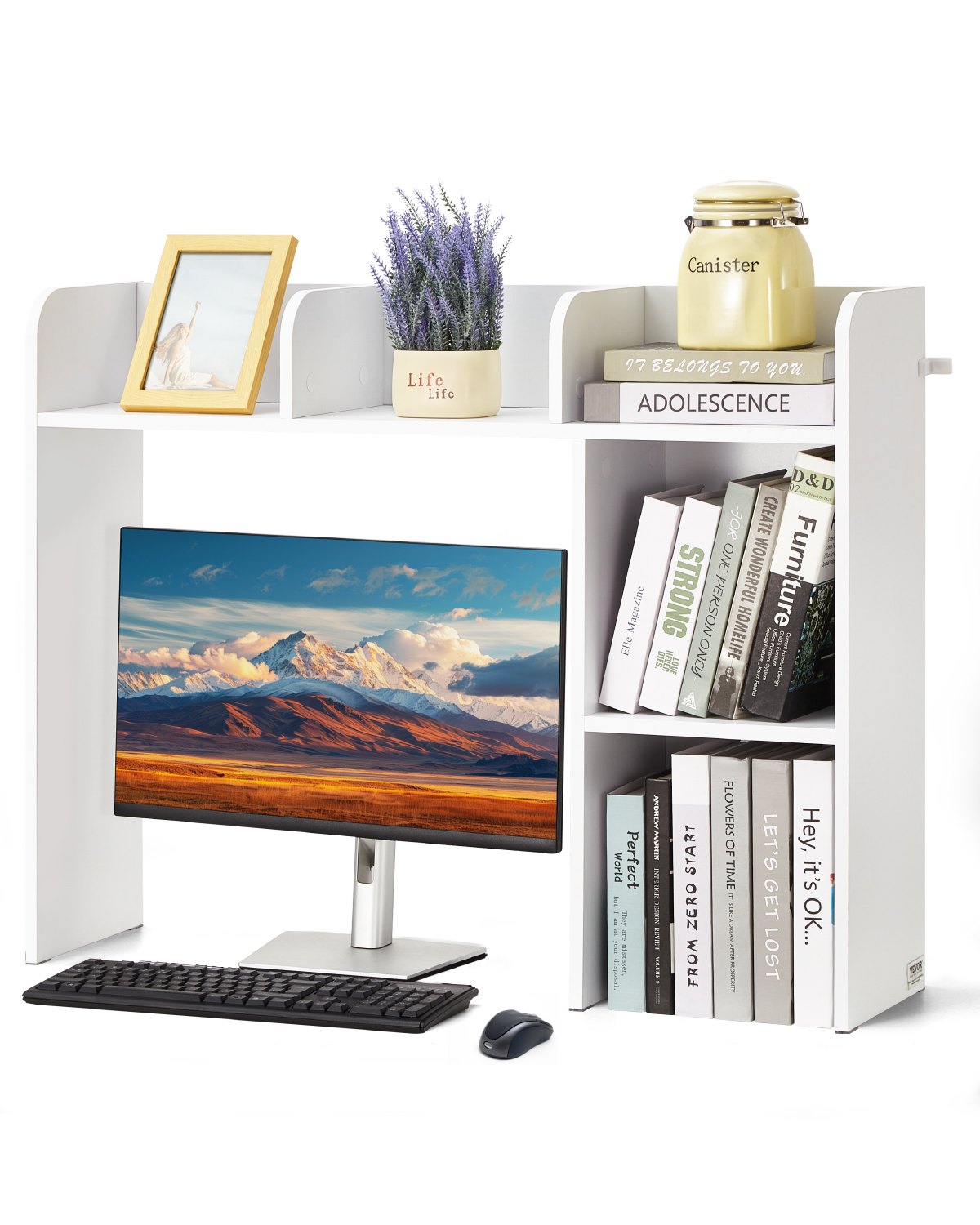 VEVOR Desktop Bookshelf White Desktop Storage Organizer 2-Tier for Office & Home