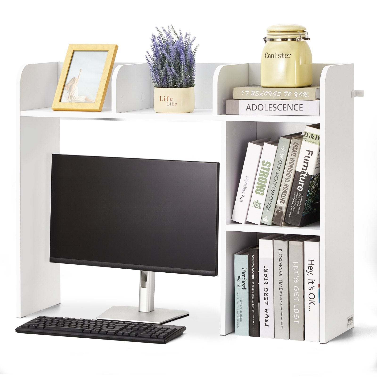 VEVOR Desktop Bookshelf White Desktop Storage Organizer 2-Tier for Office & Home