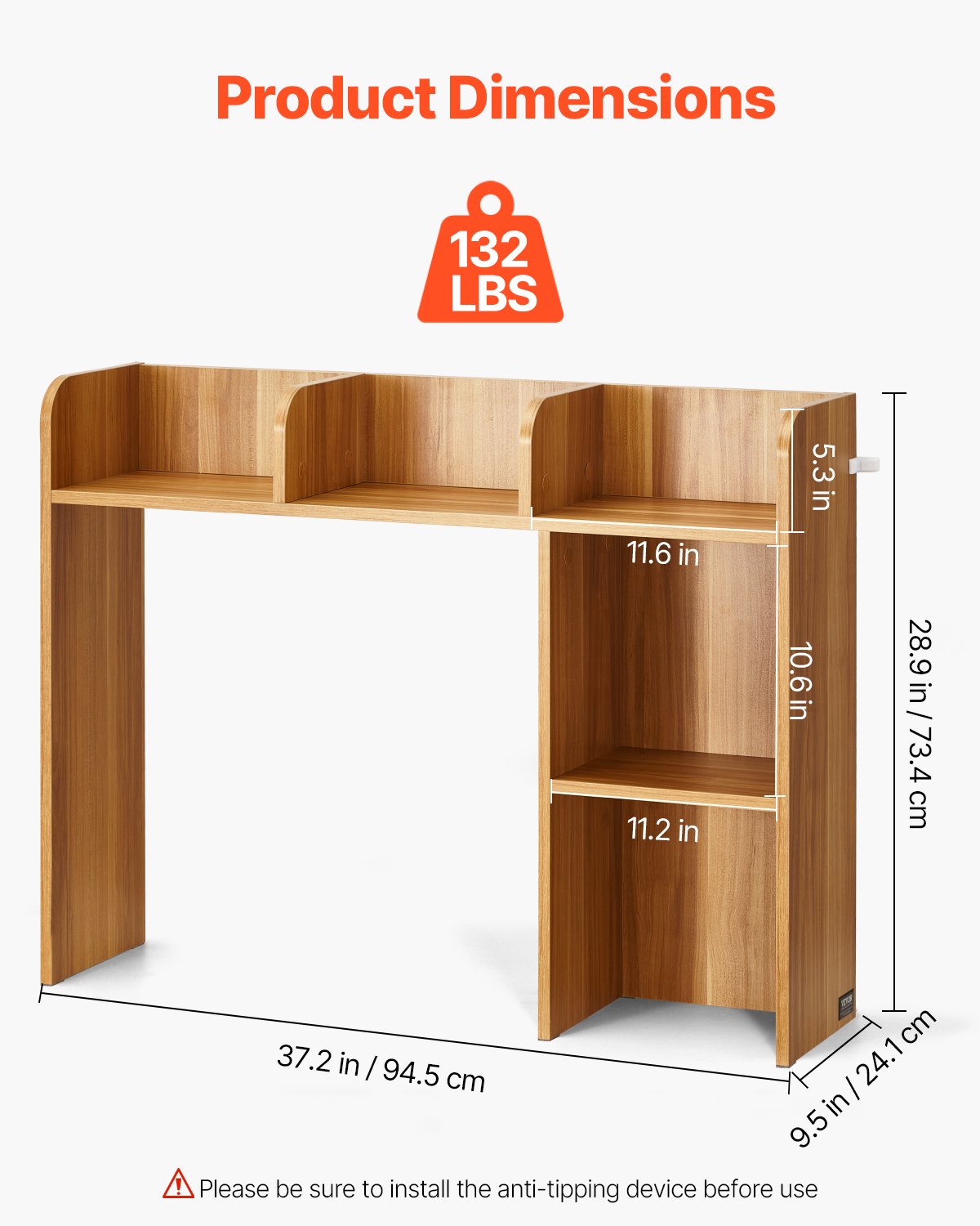 VEVOR Desktop Bookshelf Wood Desktop Storage Organizer 2-Tier for Office & Home