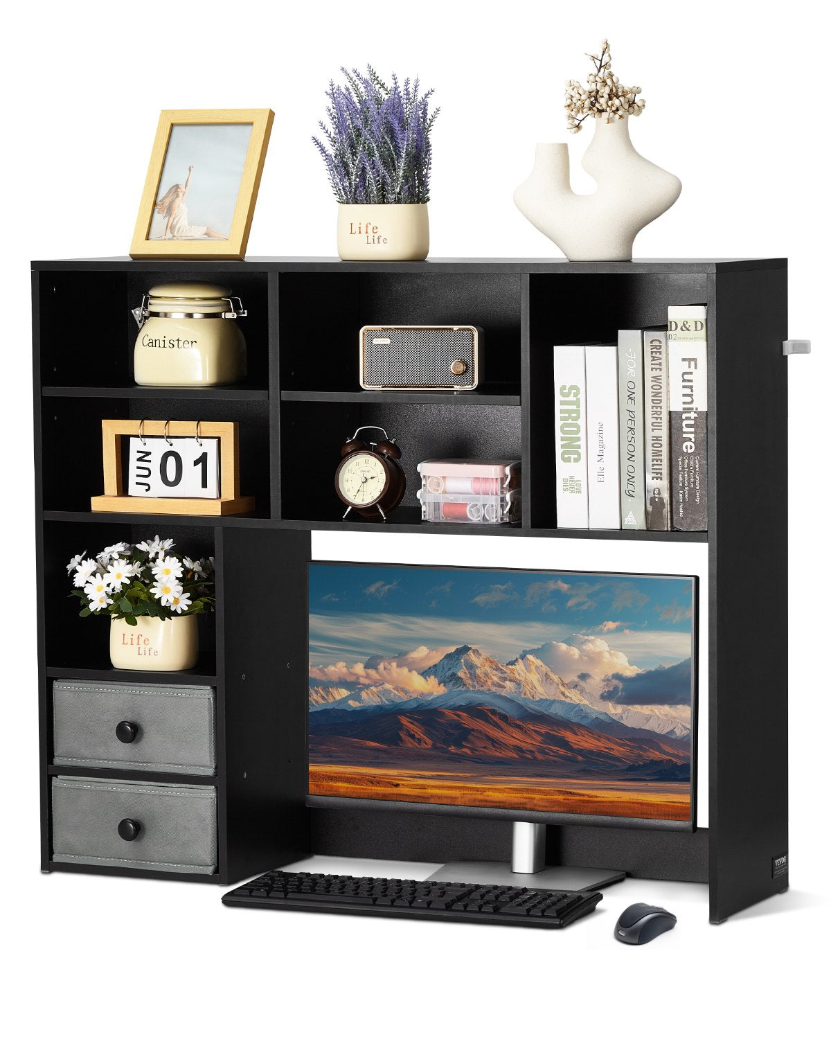 VEVOR Desktop Bookshelf Black Desktop Storage Organizer 3-Tier for Office & Home