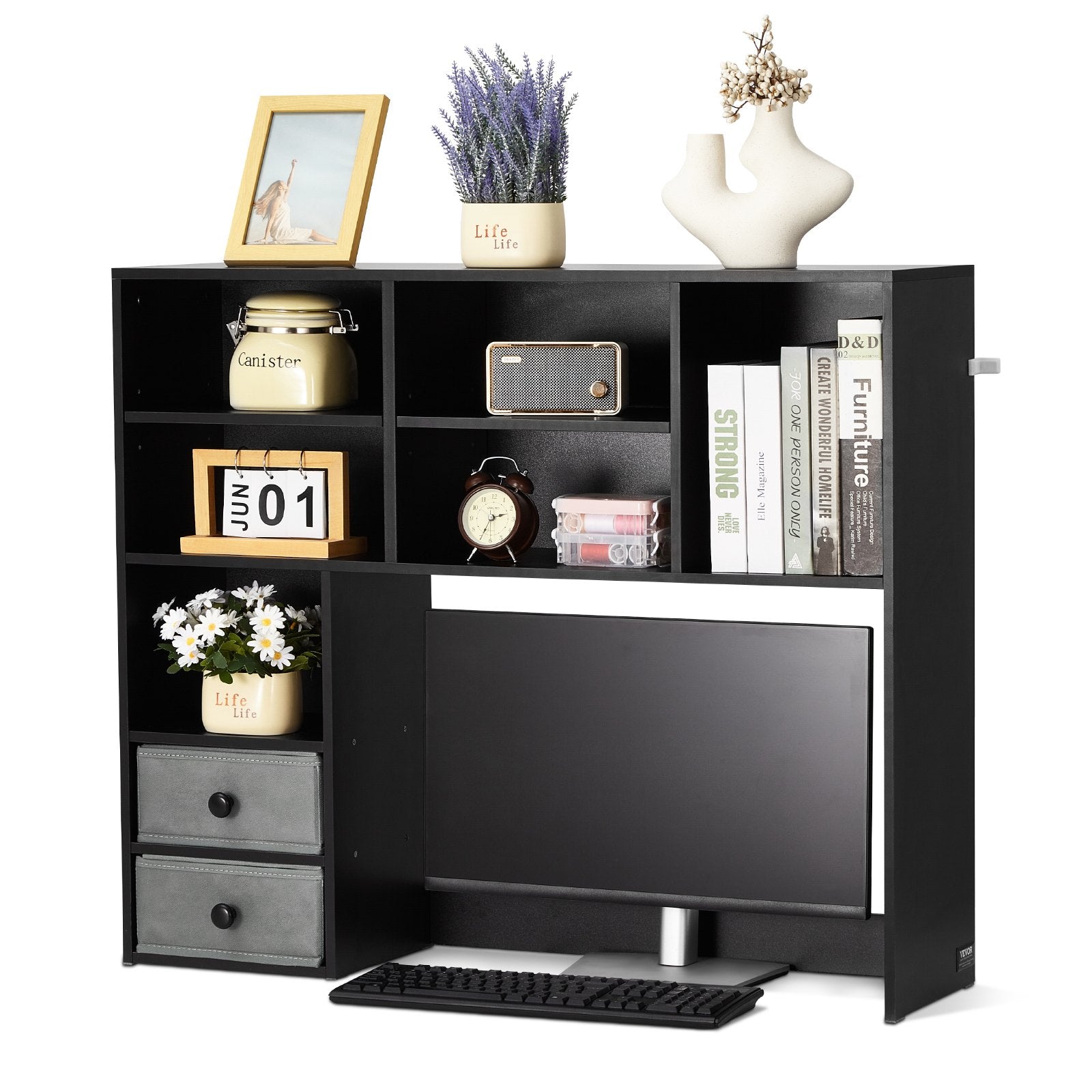 VEVOR Desktop Bookshelf Black Desktop Storage Organizer 3-Tier for Office & Home