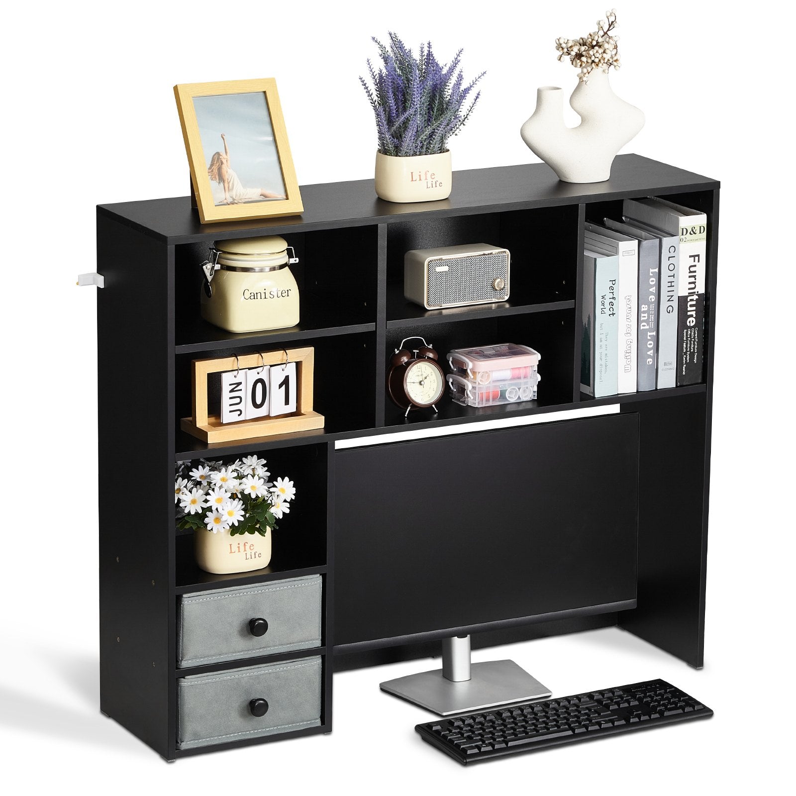 VEVOR Desktop Bookshelf Black Desktop Storage Organizer 3-Tier for Office & Home